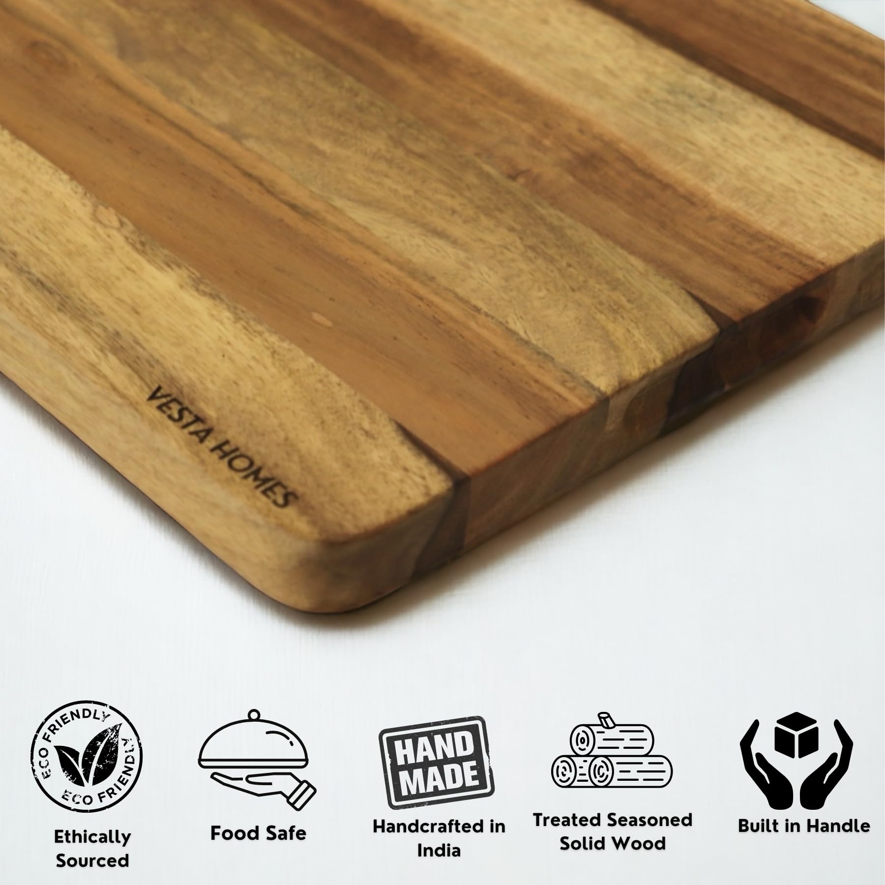 Vesta Homes Extra Large Acacia Wood Cutting Board | 18x12 Serving Block