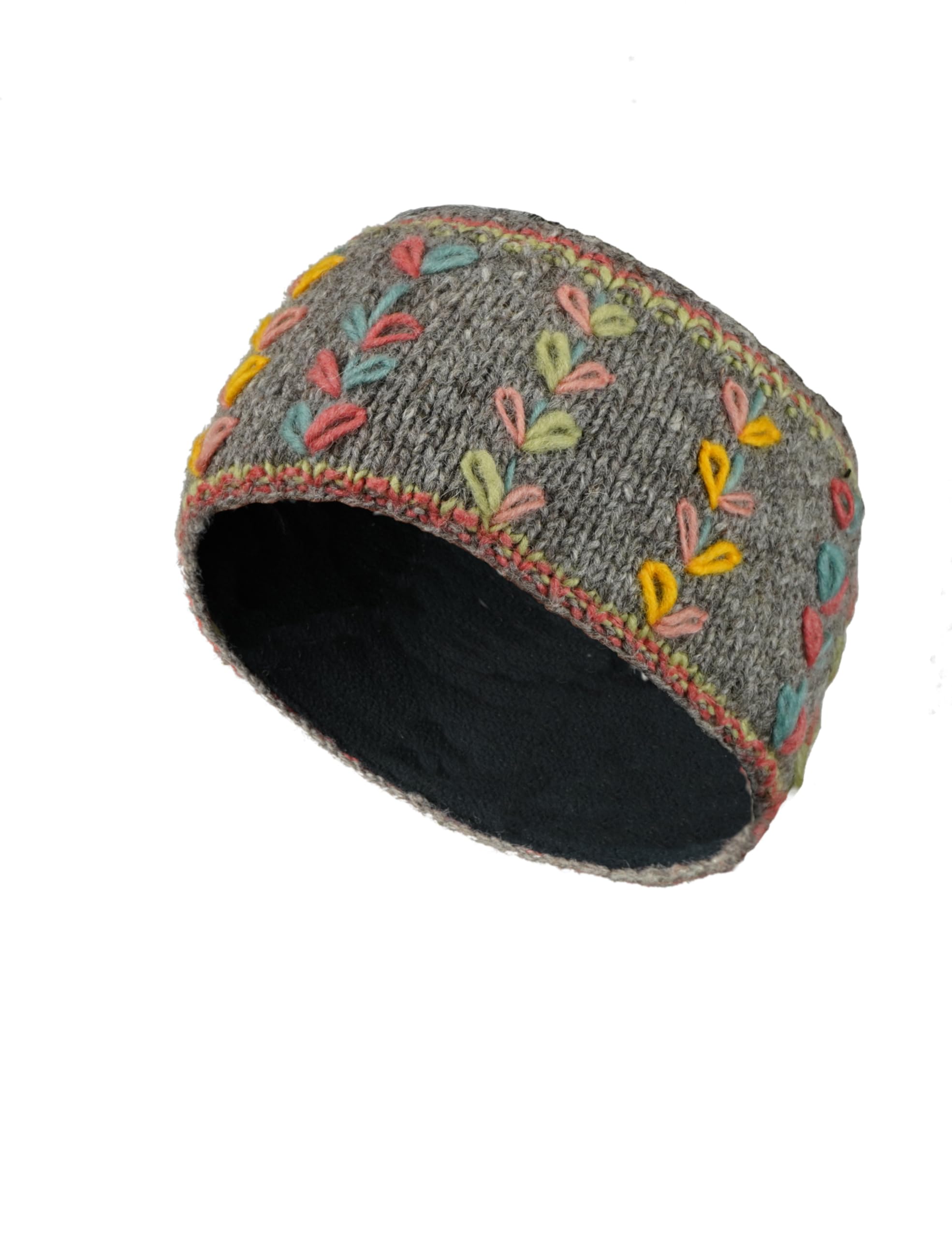 Pachamama Women's Wool Ear Warmer – Fleece Lined Floral Headband