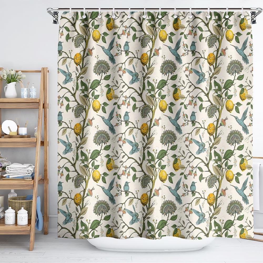Lemon & Hummingbird Shower Curtain |  Waterproof Polyester