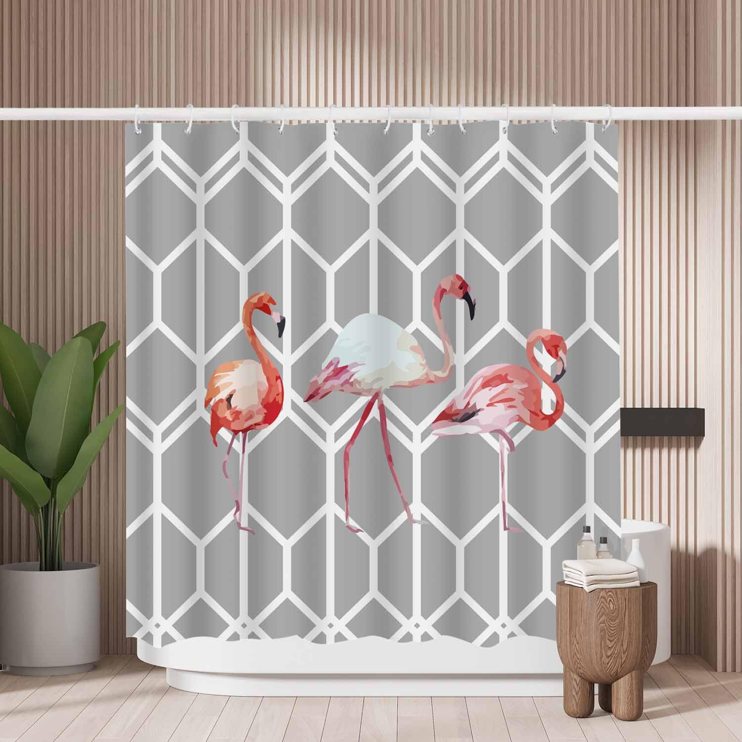 Woutay Pink Flamingo Shower Curtain | Mold Resistant Waterproof Fabric