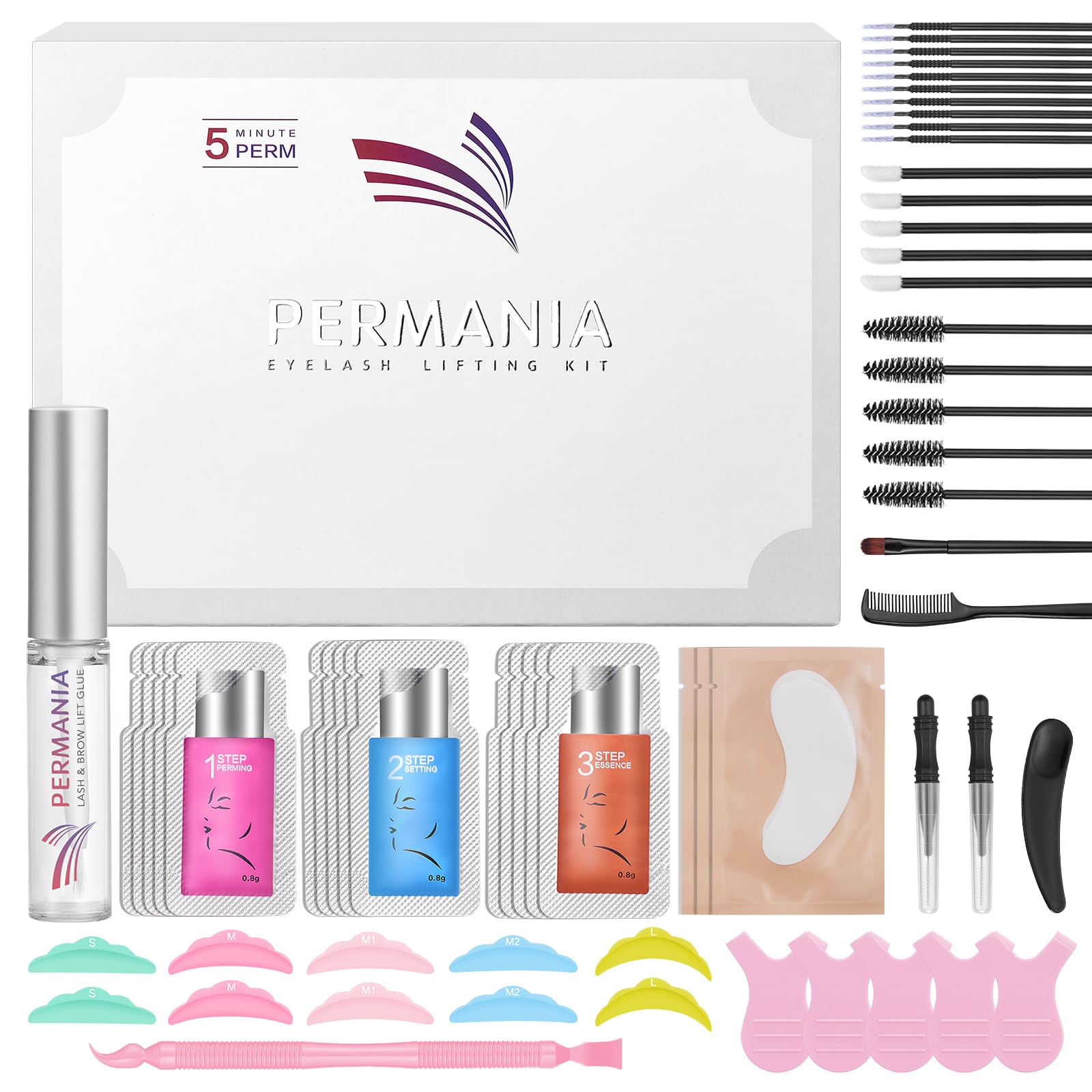 PERMANIA Lash Lift Kit - Individual Pack Eyelash Perming Set for Home & Salon