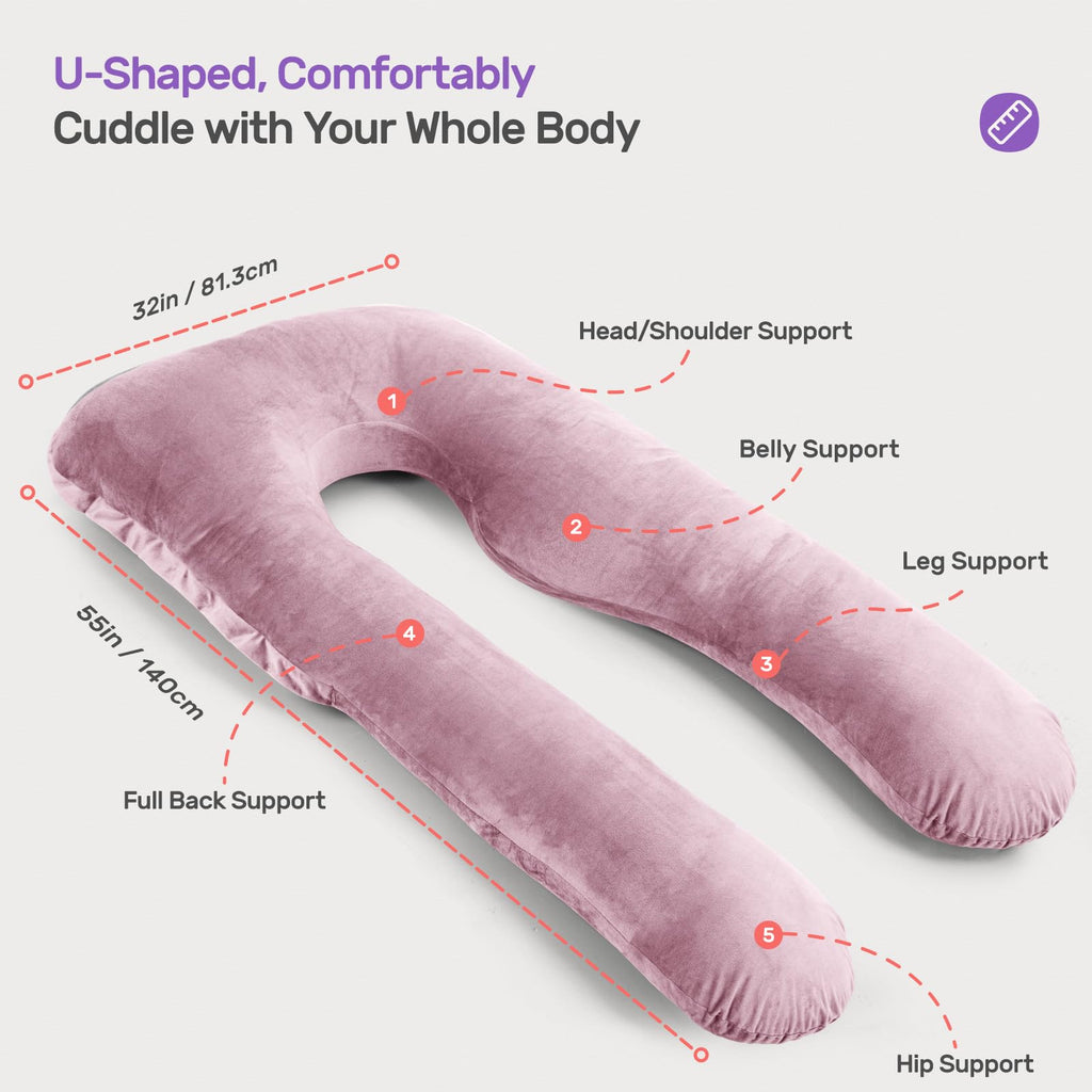 Nuliie U-Shaped Pregnancy Pillow - Full Body Maternity Support, Mauve Pink