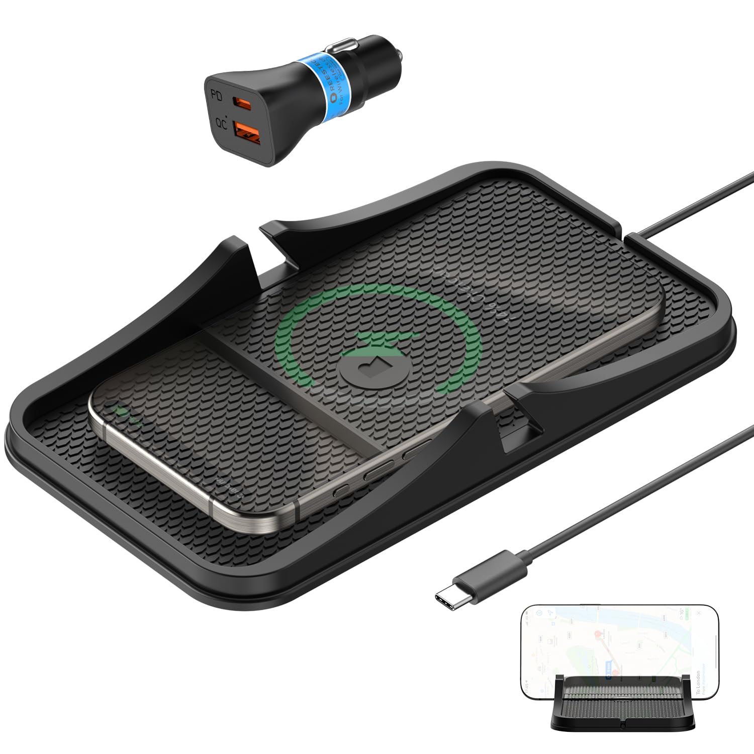 REESTECQI Wireless Car Charger Pad | 40W Fast Charging Non-Slip Holder