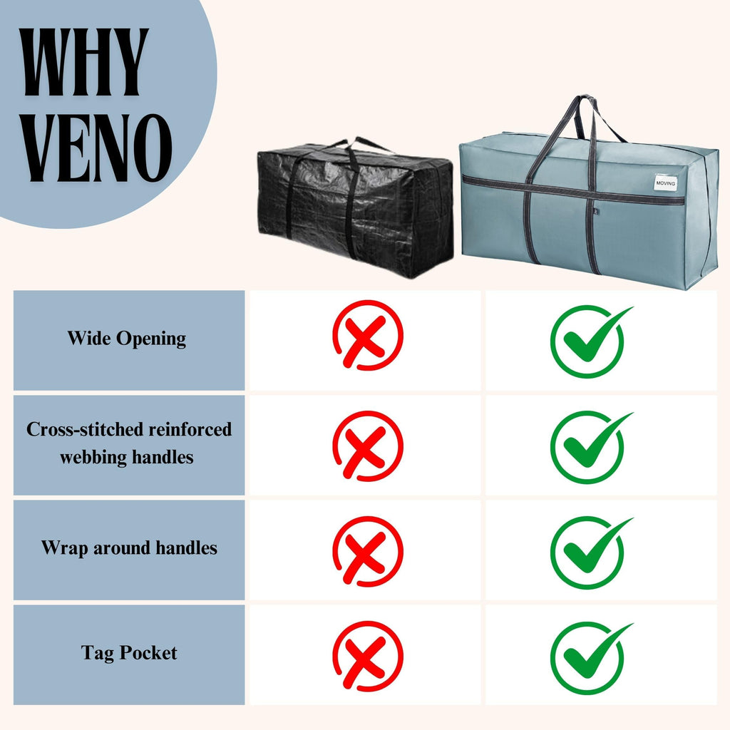 VENO Heavy Duty Moving Bags – 4 Pack Oversized Storage Totes, Light Blue