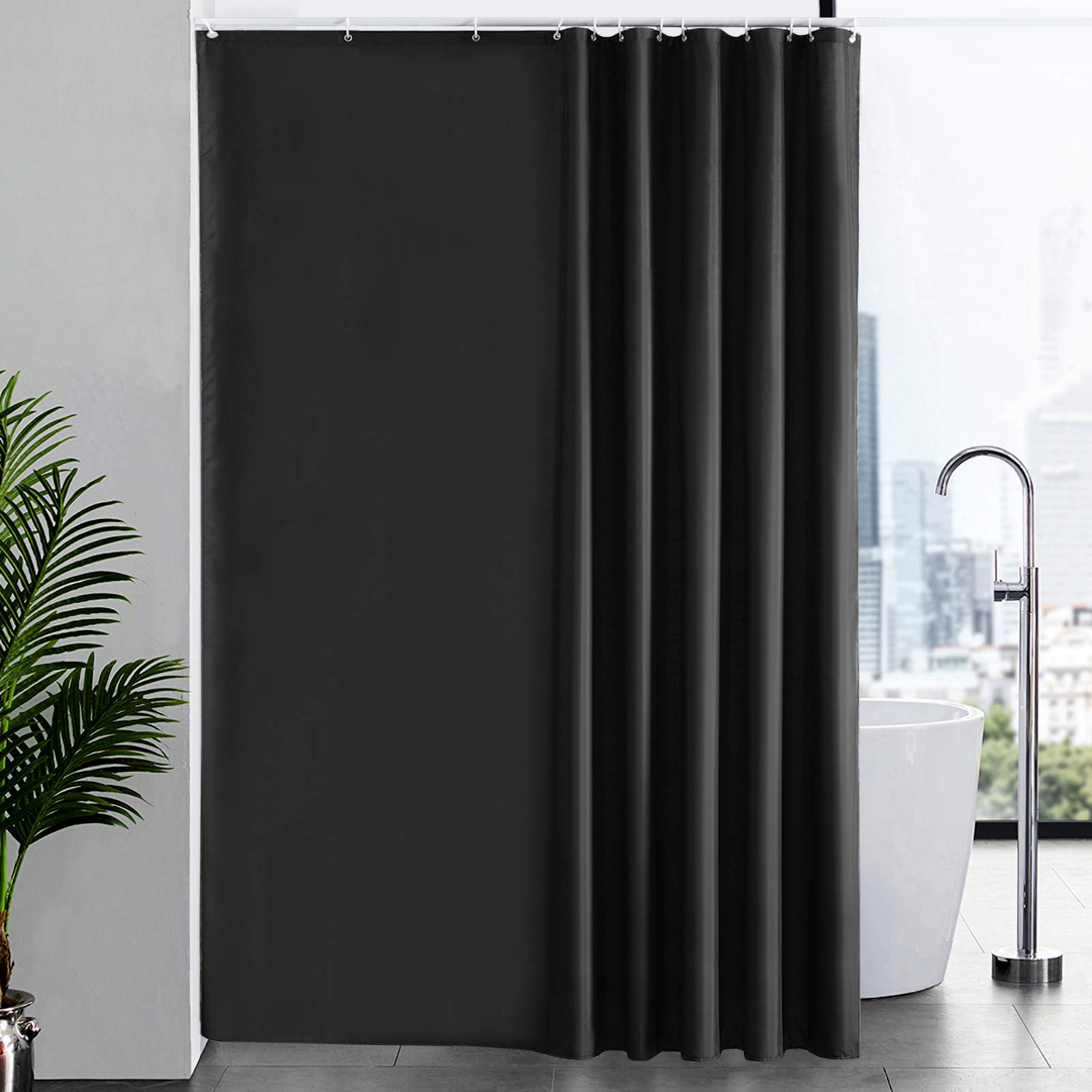 Furlinic Black Shower Curtain | Extra Long Waterproof Fabric – 78x94"