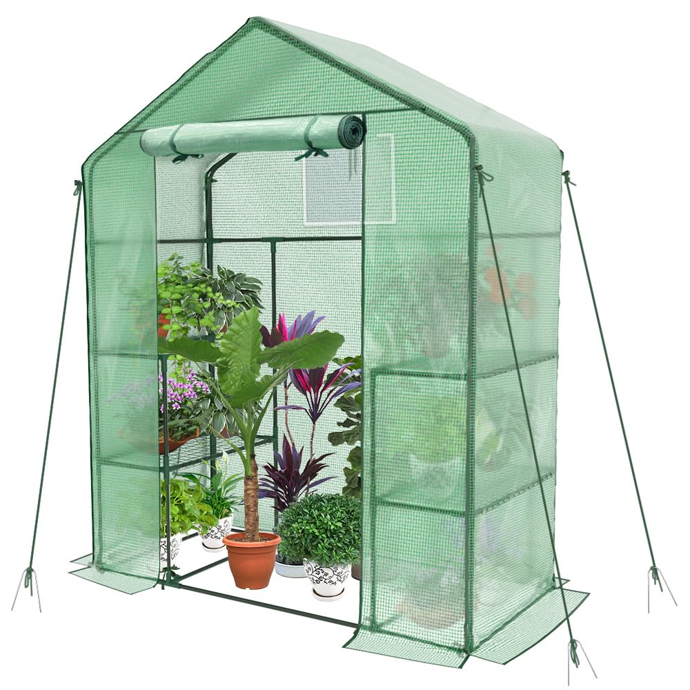 VOUNOT Walk-In Greenhouse with Shelves - Portable Garden Growhouse
