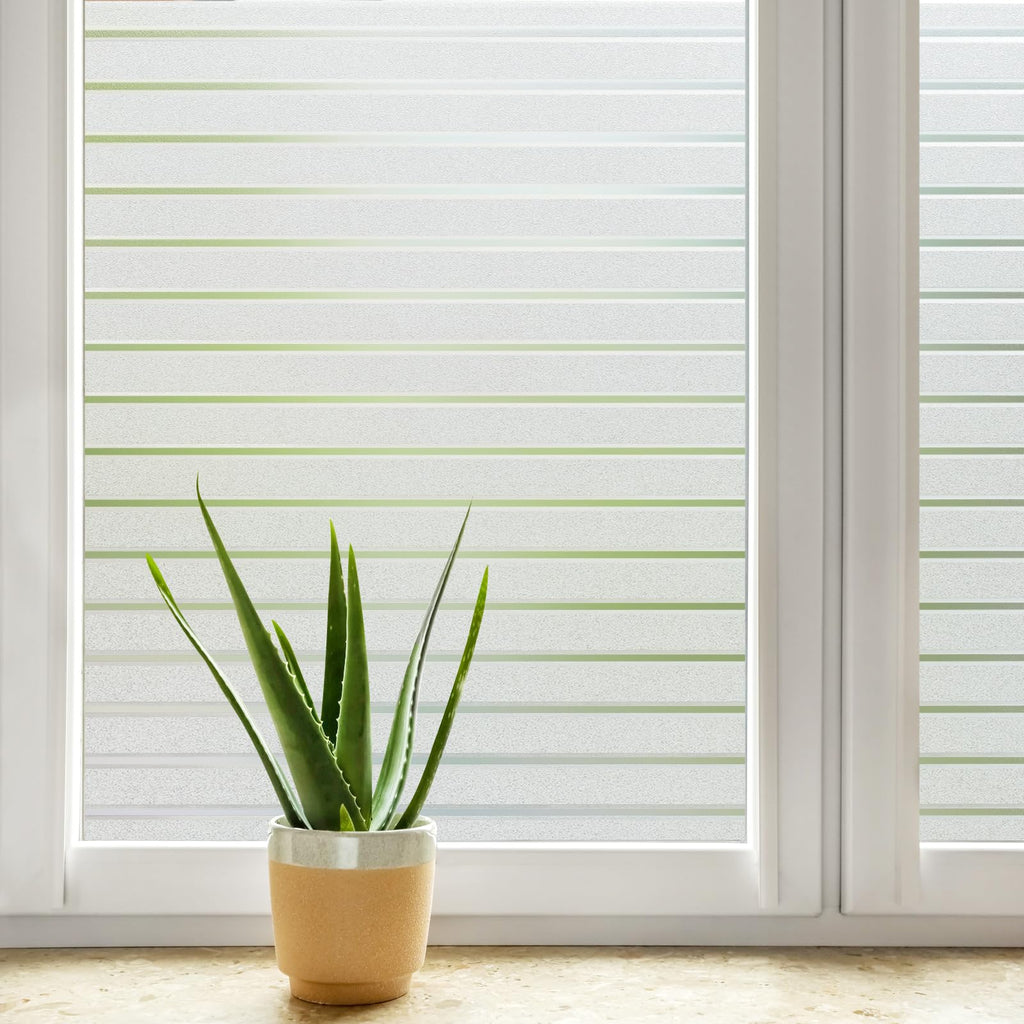 DOWELL Frosted Stripe Privacy Window Film – Static Cling Vinyl, 90x400cm