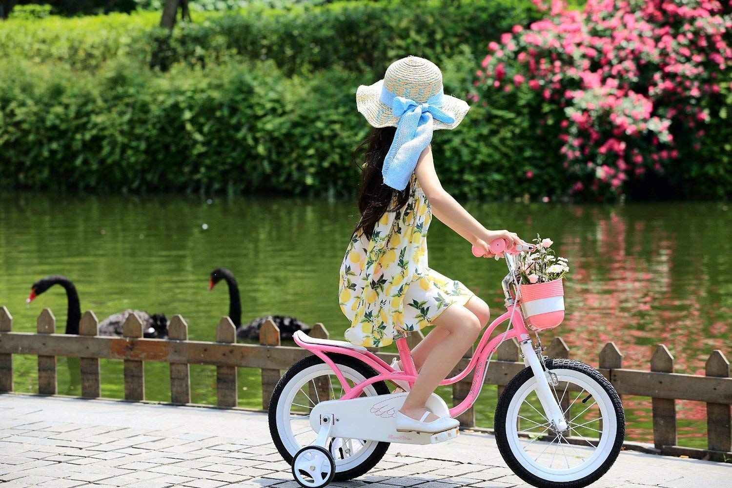RoyalBaby Swan Girls Kids Bicycle with Stabilisers, Pink, 12-Inch