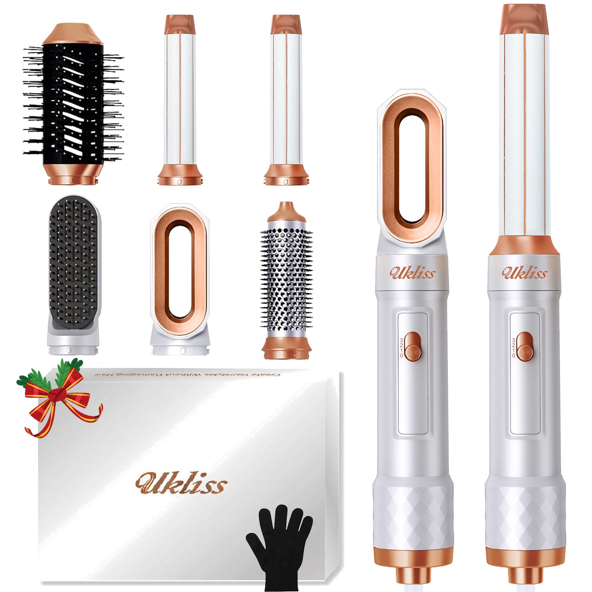 UKLISS 6-in-1 Hair Dryer Brush & Auto Air Curler Styler Set | White