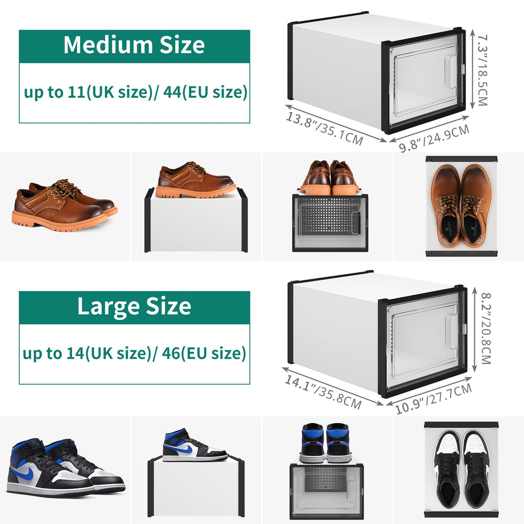 YITAHOME Stackable Shoe Box - 12 Pack Plastic Storage for UK Size 11