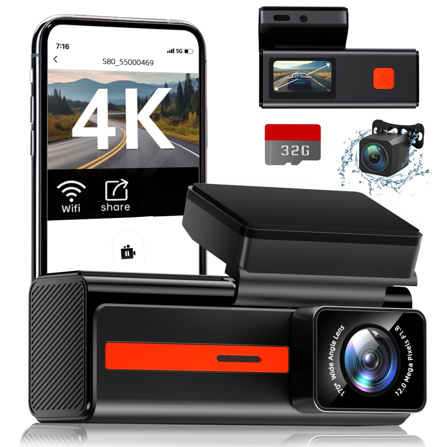 Jolof Store 4K Dual Dash Cam – Front and Rear Car Camera with WiFi
