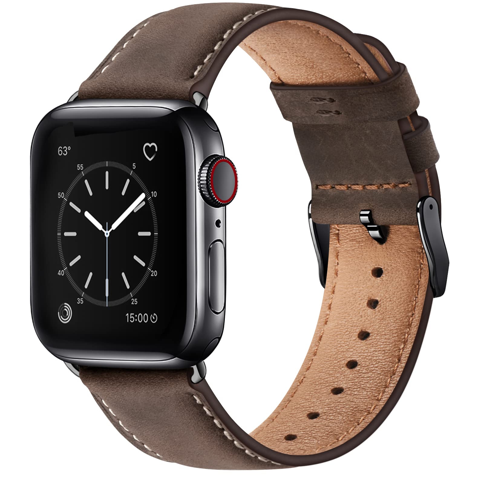 WFEAGL Genuine Leather Apple Watch Strap for iWatch Series 11/10/SE – Coffee