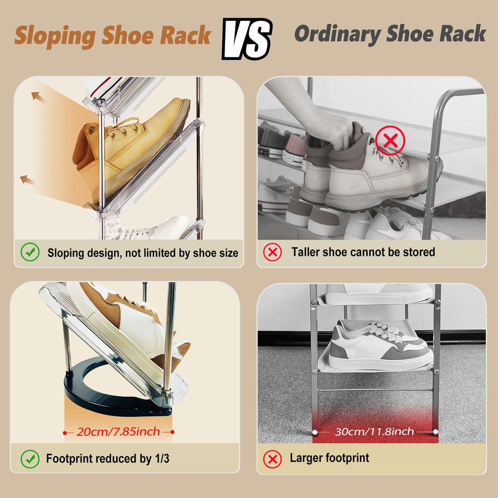 Patinao 2-Pack Sloping Narrow Shoe Rack | 5-Tier Slim Tall Storage Stand