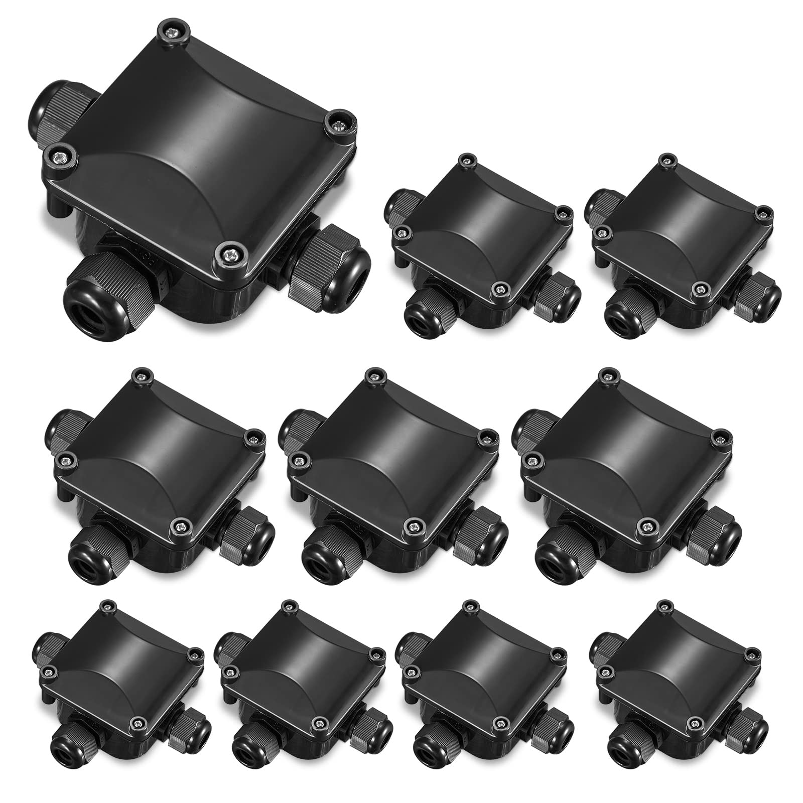 Jolof Store 10-Pack Waterproof 3-Way Junction Boxes for Outdoor Lighting