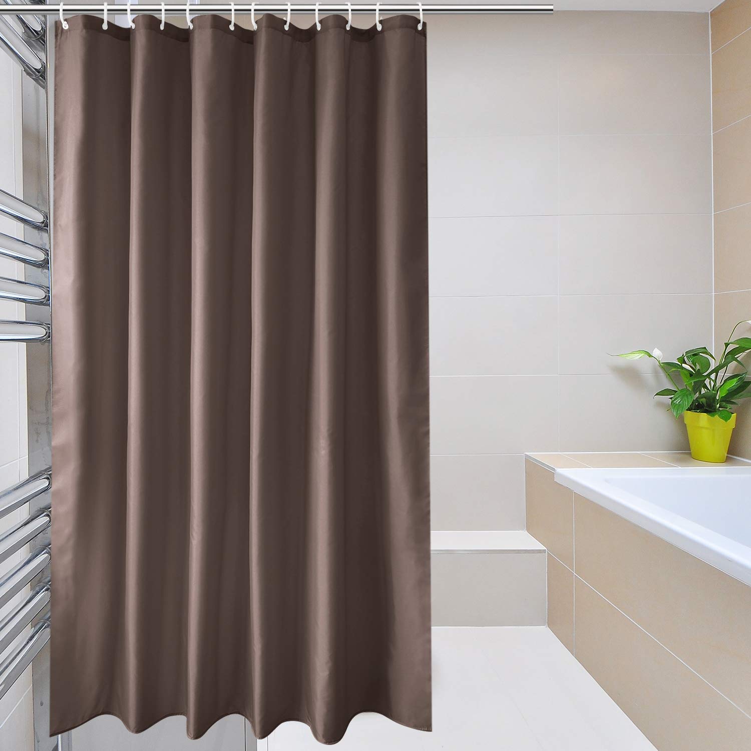 EurCross Brown Fabric Shower Curtain – Mould Proof & Weighted 180x180cm