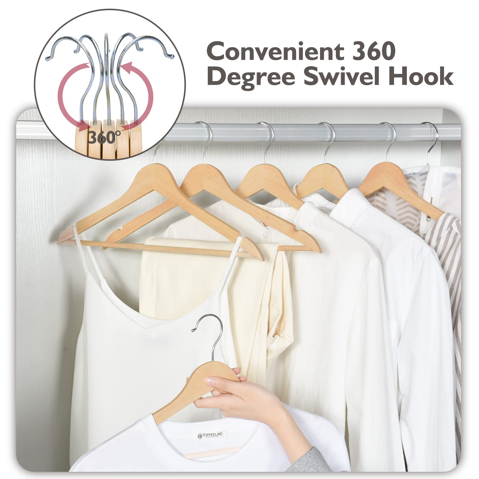 Edergoo Wooden Hangers 30 Pack | Smooth Solid Wood Suit Hangers