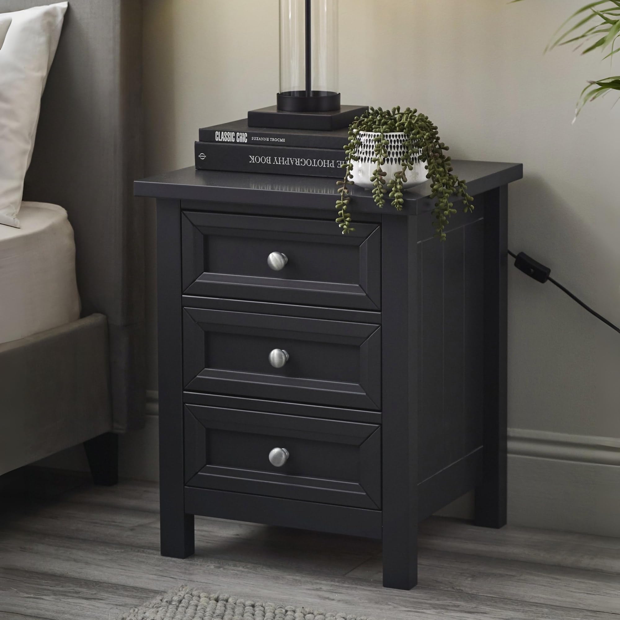 Julian Bowen Maine 3 Drawer Bedside Table - Anthracite Wood Nightstand
