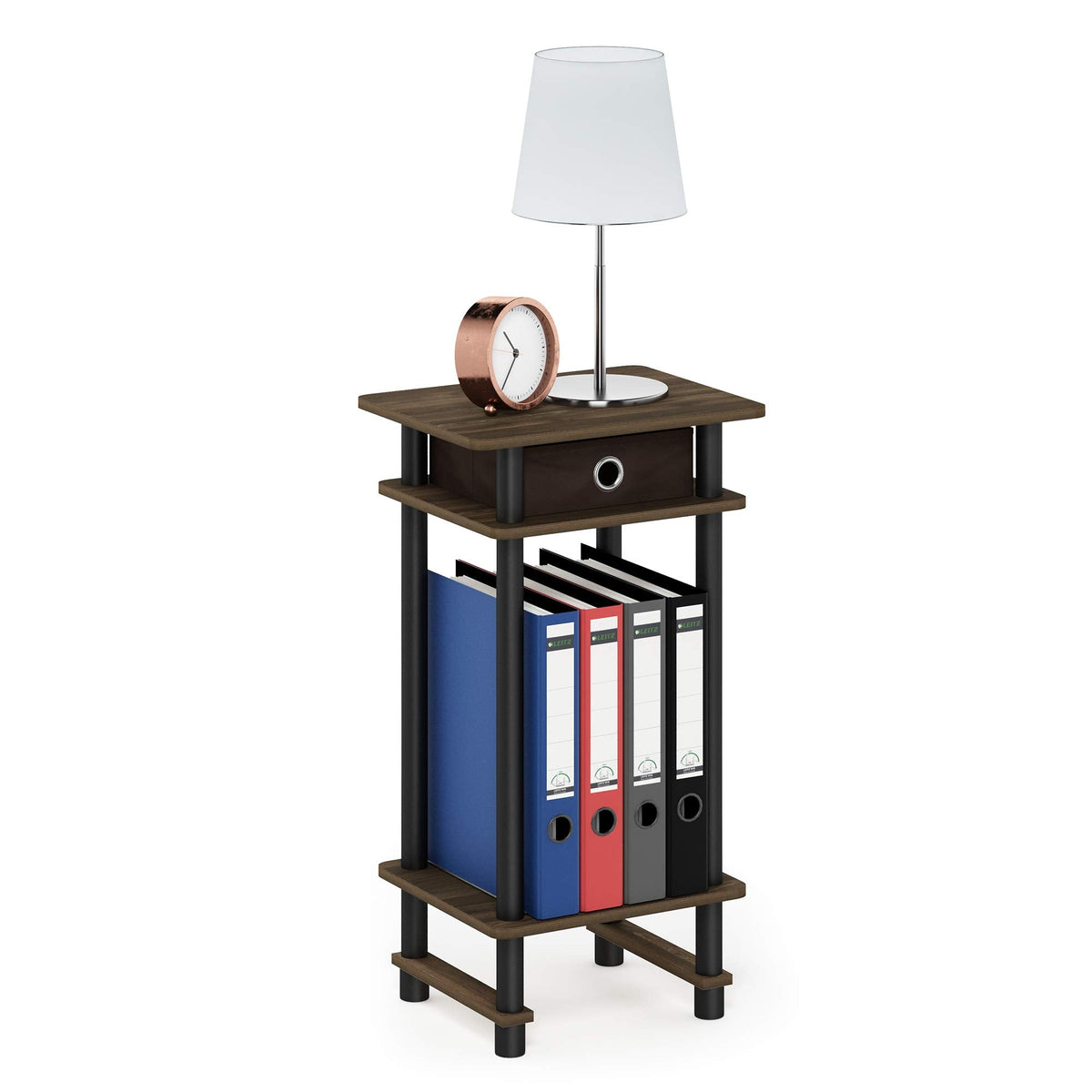 Furinno TURN-N-TUBE Side Table, 3-Tier End Table with Storage Bin, Open Shelf Night Stand, Bedside Table, Toolless Assembly, for Living Room, Bedroom - image 1