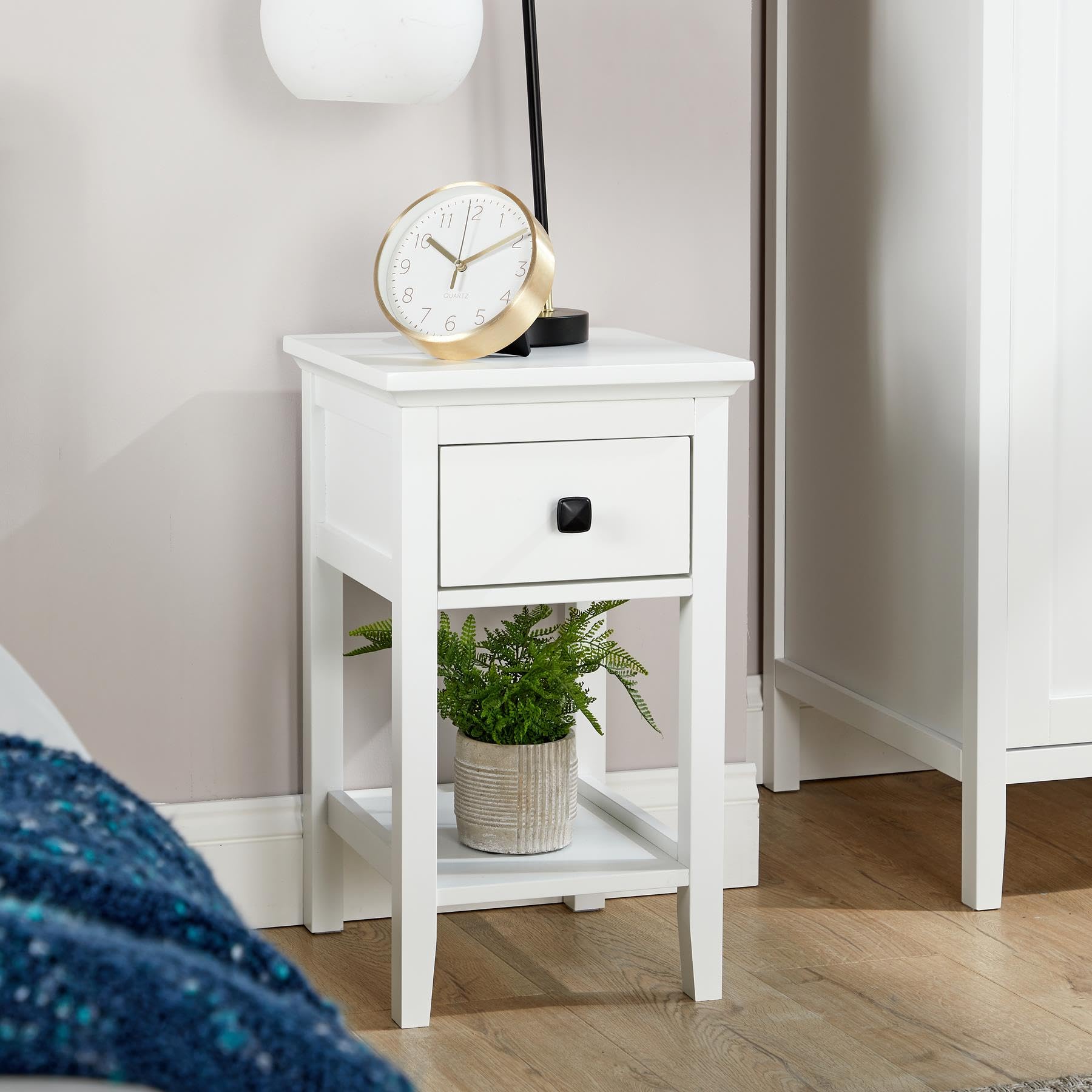 Jolof Store White Bedside Table – 1 Drawer MDF Nightstand Cabinet