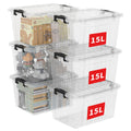 Cetomo 15L*6 Storage Boxes with Lids, Plastic Storage Box with Secure Side Latches, PP Nestable and Stackable Clear Organizer for Home, Office