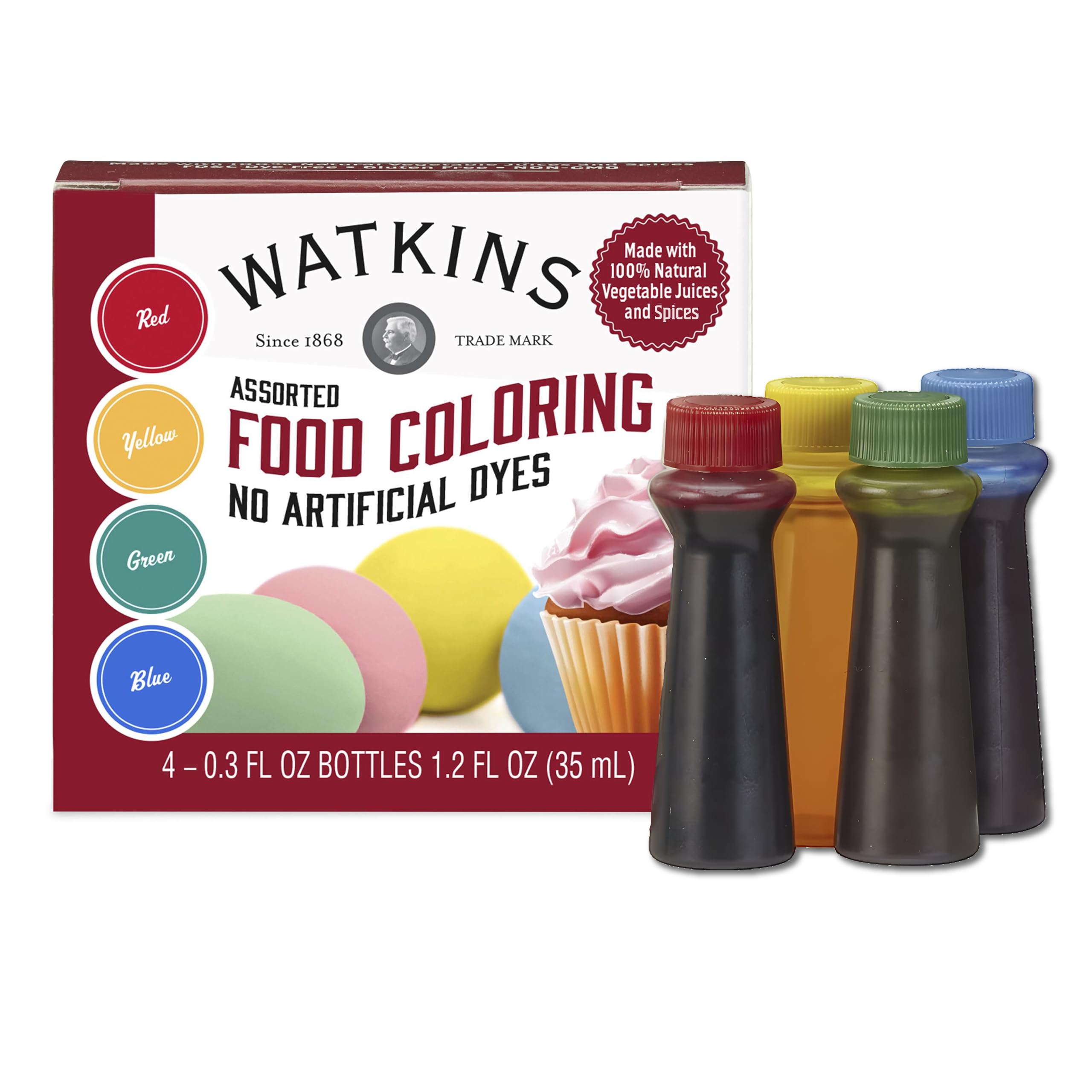 Watkins Natural Food Colouring - Red, Yellow, Green, Blue - 35ml Set
