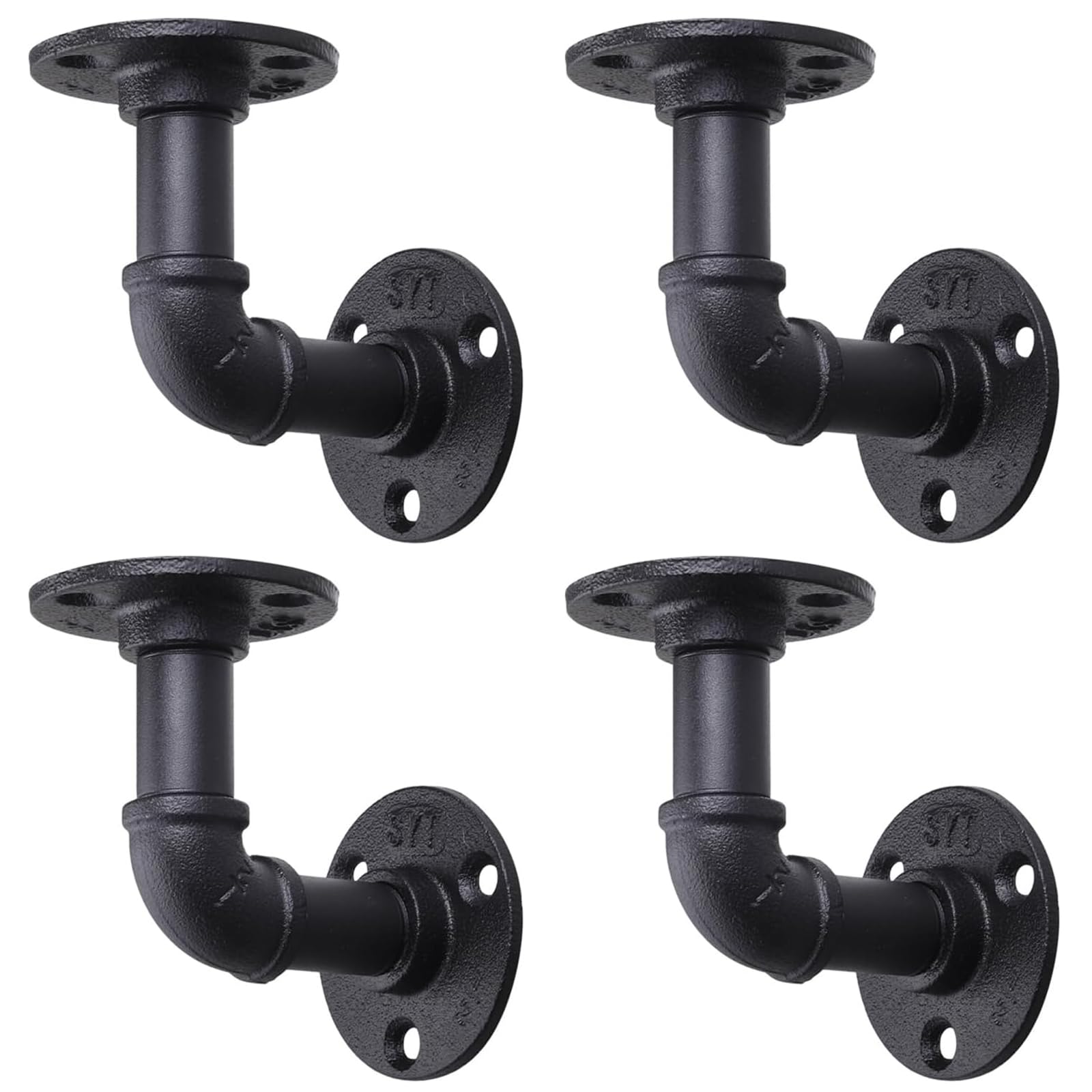 4 Pack Industrial Pipe Shelf Brackets – Black Heavy Duty