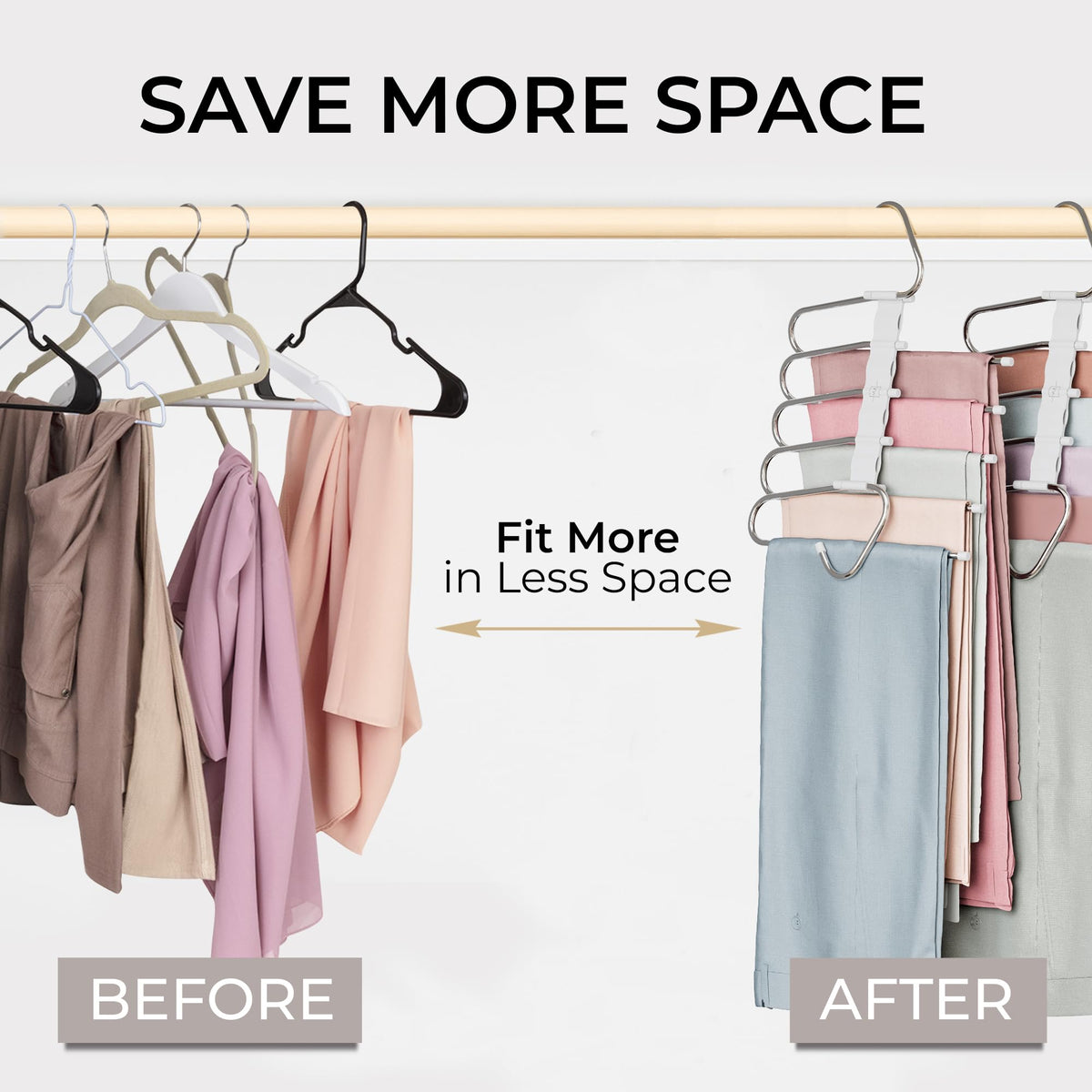 MORALVE Trousers Hangers Space Saving - 2 Pack - Non-Slip Multi-Layer Space Saving Hangers - Multifunctional Clothing Rack for Closet Storage - image 2