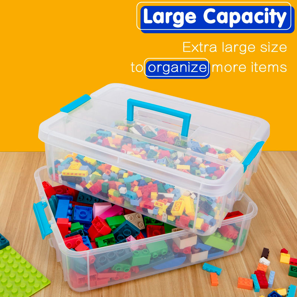 Creahaus 2 Layer Plastic Storage Containers with Lids, Multipurpose Clear Stack & Carry Box - image 5