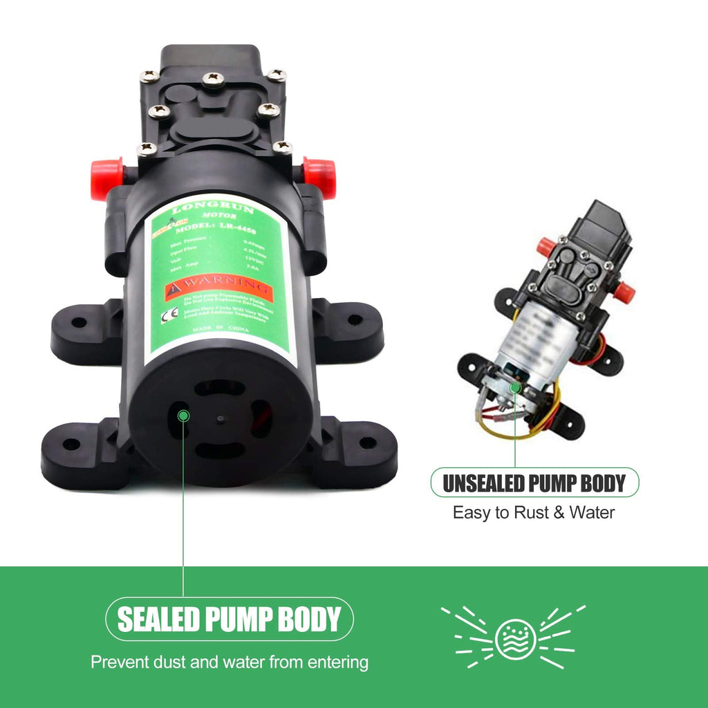 LONGRUN 12V Diaphragm Water Pump | 85 PSI Self Priming Caravan Pump
