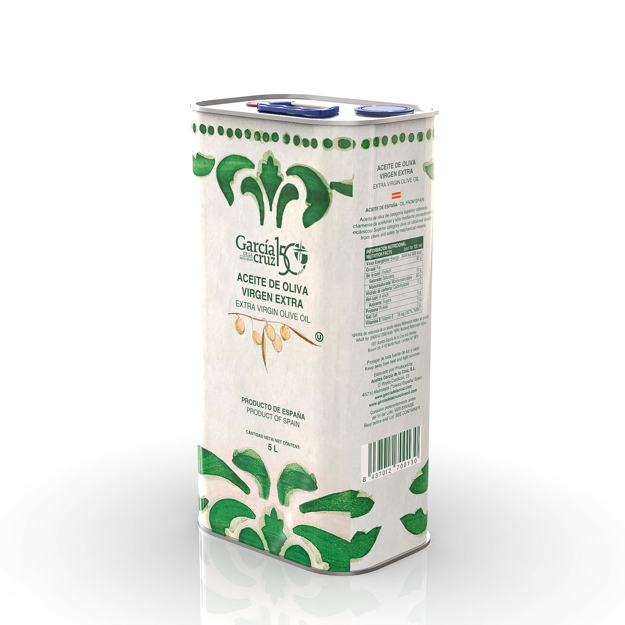 García de la Cruz Extra Virgin Olive Oil – Spanish Bulk Tin, 5L
