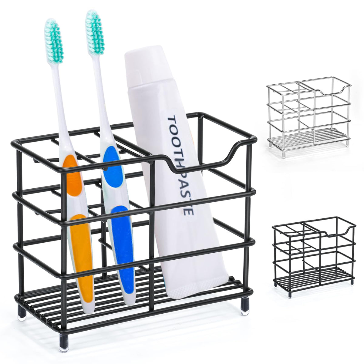 ONLYQIQIU Black Toothbrush Holder for Bathroom Organiser Storage, 5 Slots Ventilated Toothbrush Stand Mould-Proof - image 1
