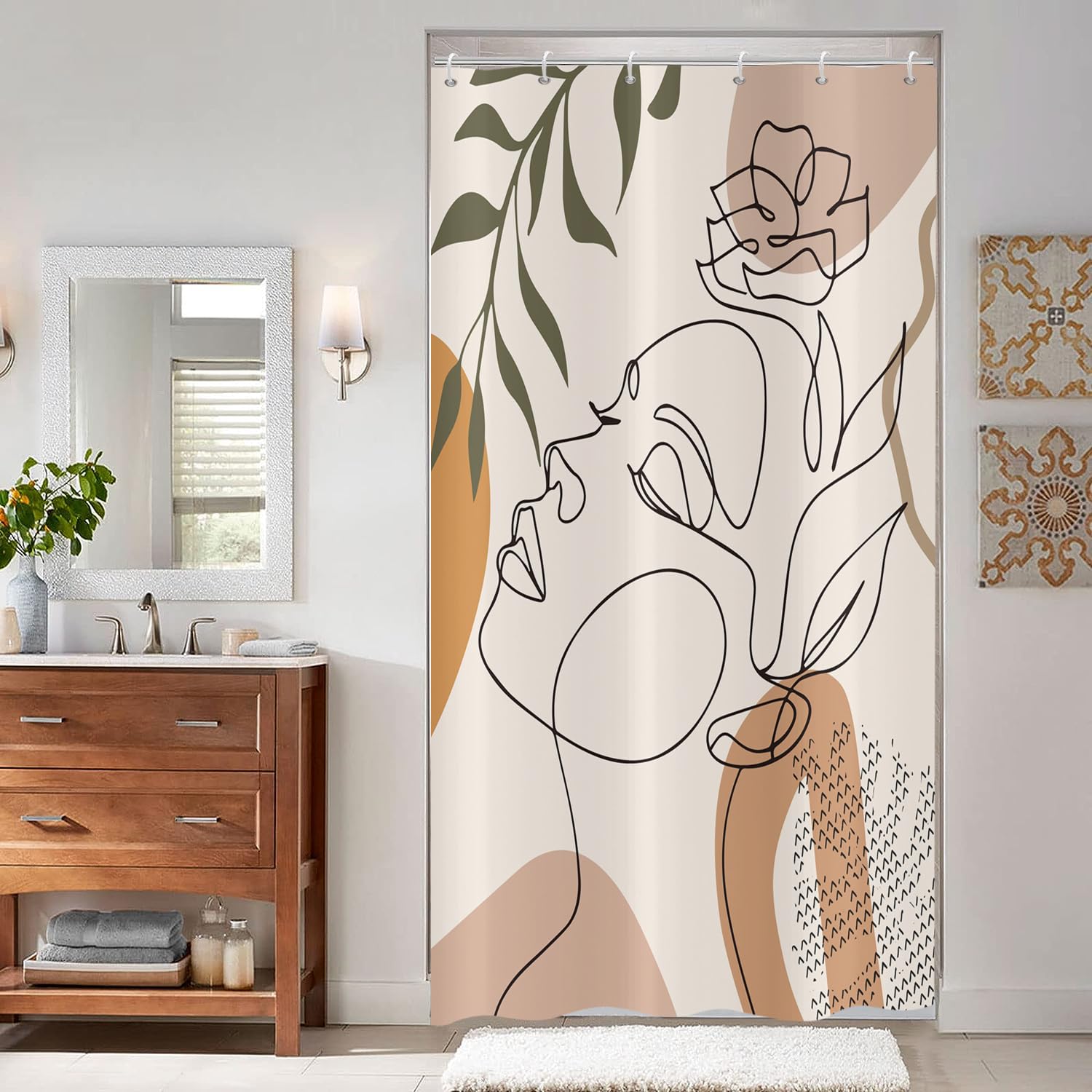 Boho Shower Curtain | Beige Abstract Art Polyester 90x180cm