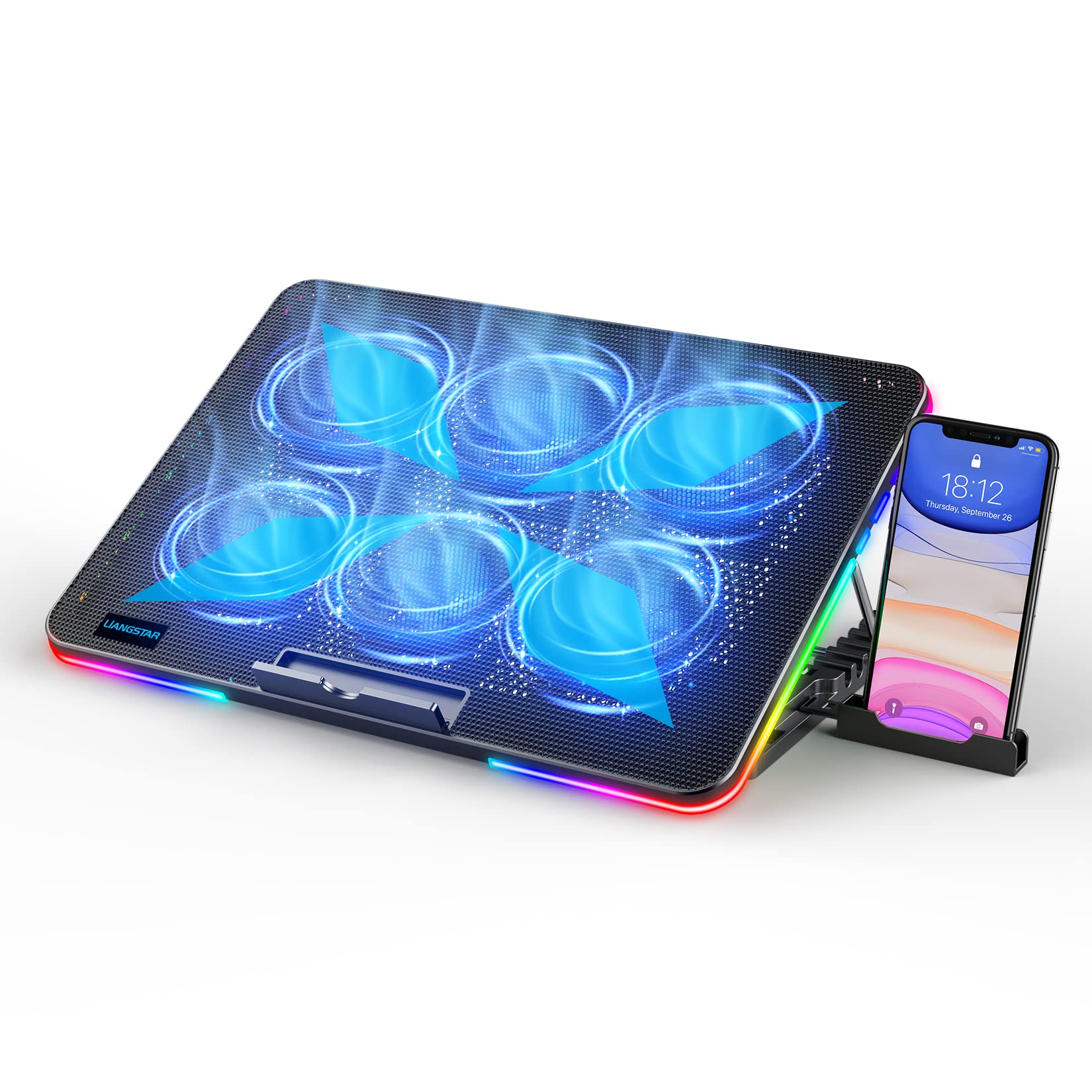 LIANGSTAR Laptop Cooling Pad | 6 Quiet Fans & 10 RGB Modes for 17" Laptops