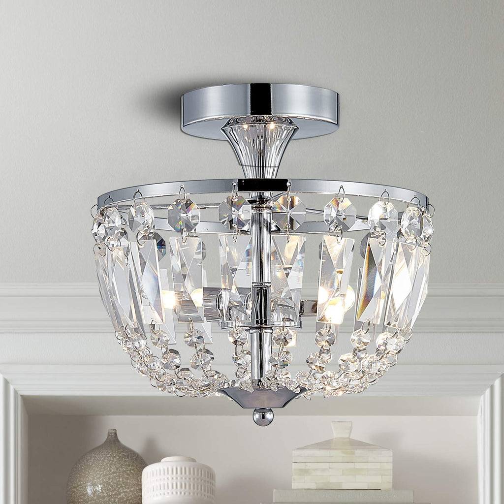 Bestier Modern Chrome Crystal Semi Flushmount Chandelier - 3-Light G9