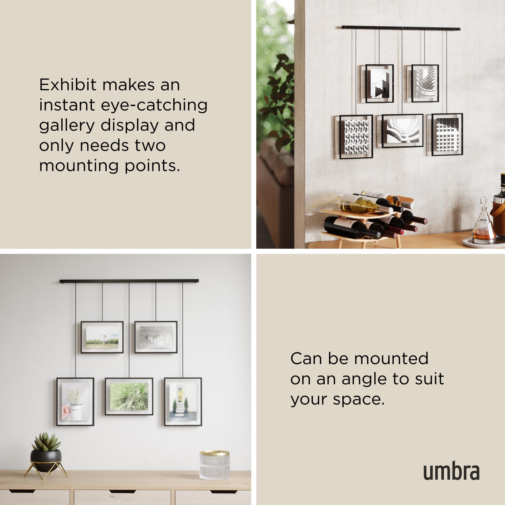 Umbra Exhibit 5-Piece Hanging Picture Frame Gallery Set | Black
