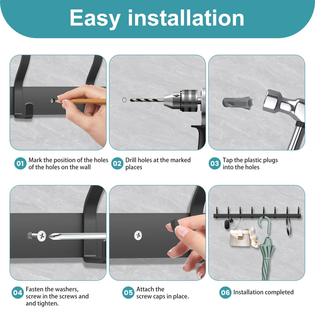 MEIJO Coat Hooks Wall Mounted Stainless Steel, Black Coat Rack Wall Mounted with 4 Hooks Heavy Duty Coat Hooks for Door, Bathroom, Bedroom, Kitchen - image 3