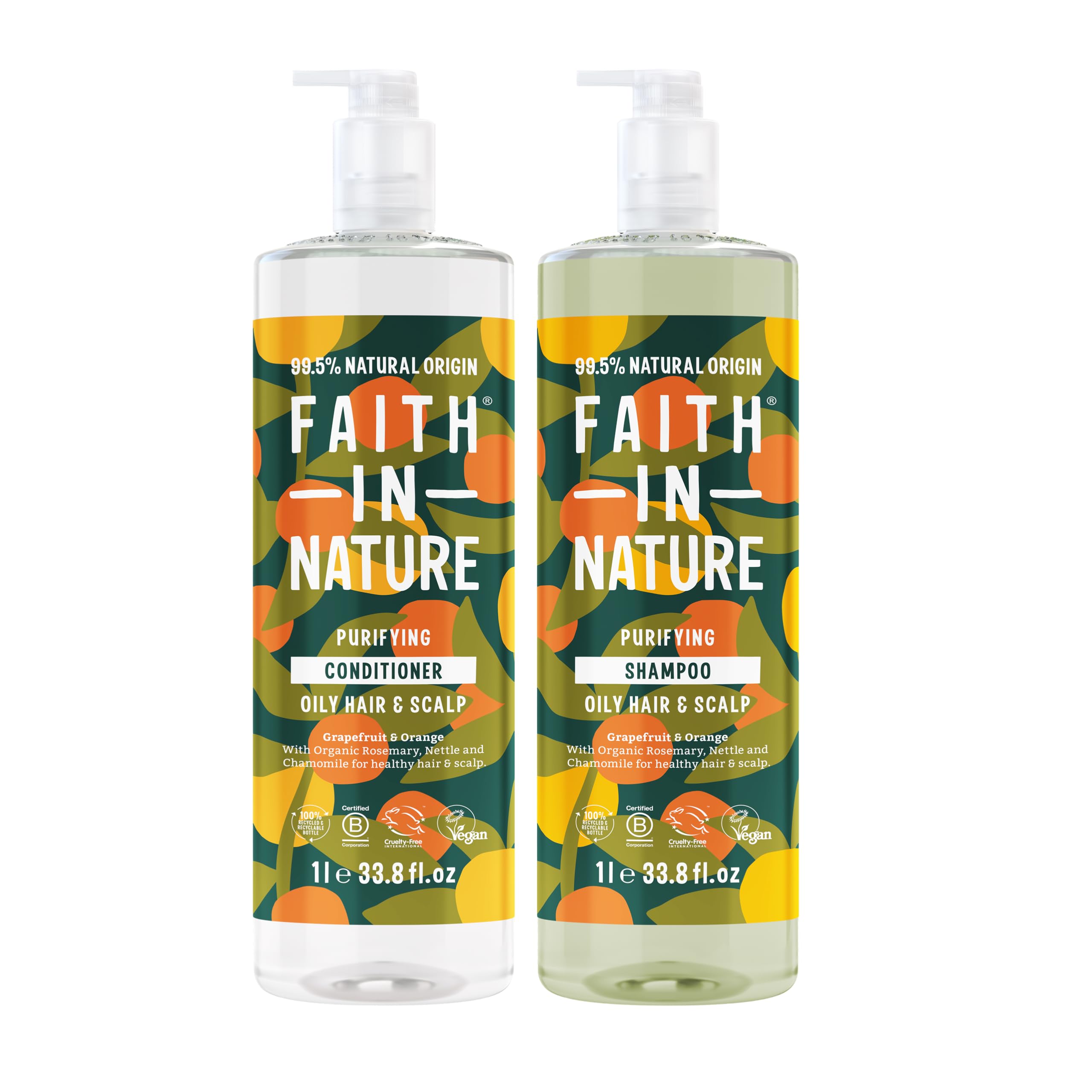 Faith In Nature Grapefruit & Orange Shampoo and Conditioner Set - 2 x 1L