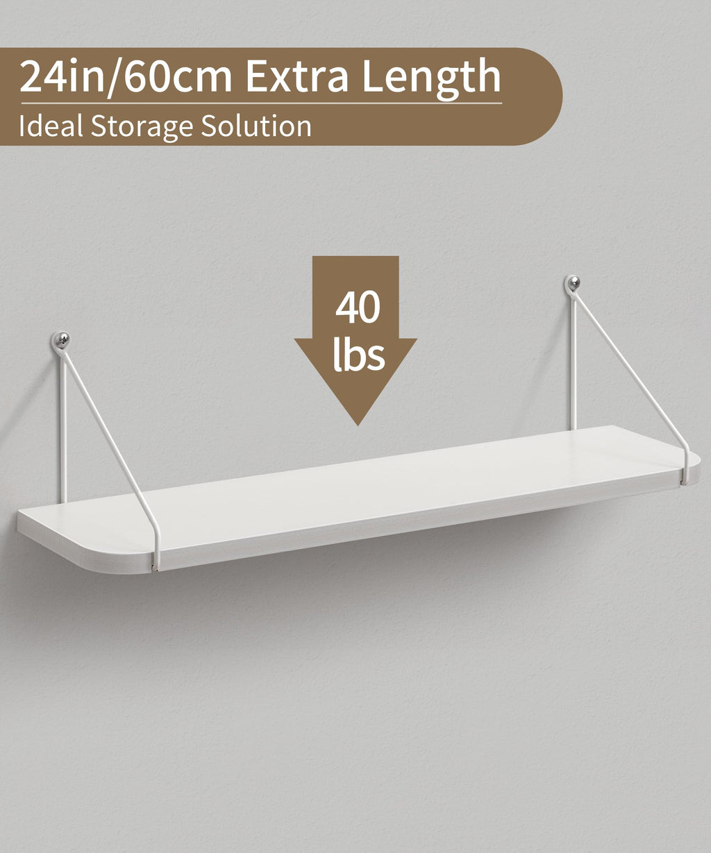 Afuly 24 Inch White Floating Shelves | Modern MDF Wall Storage - Set of 2