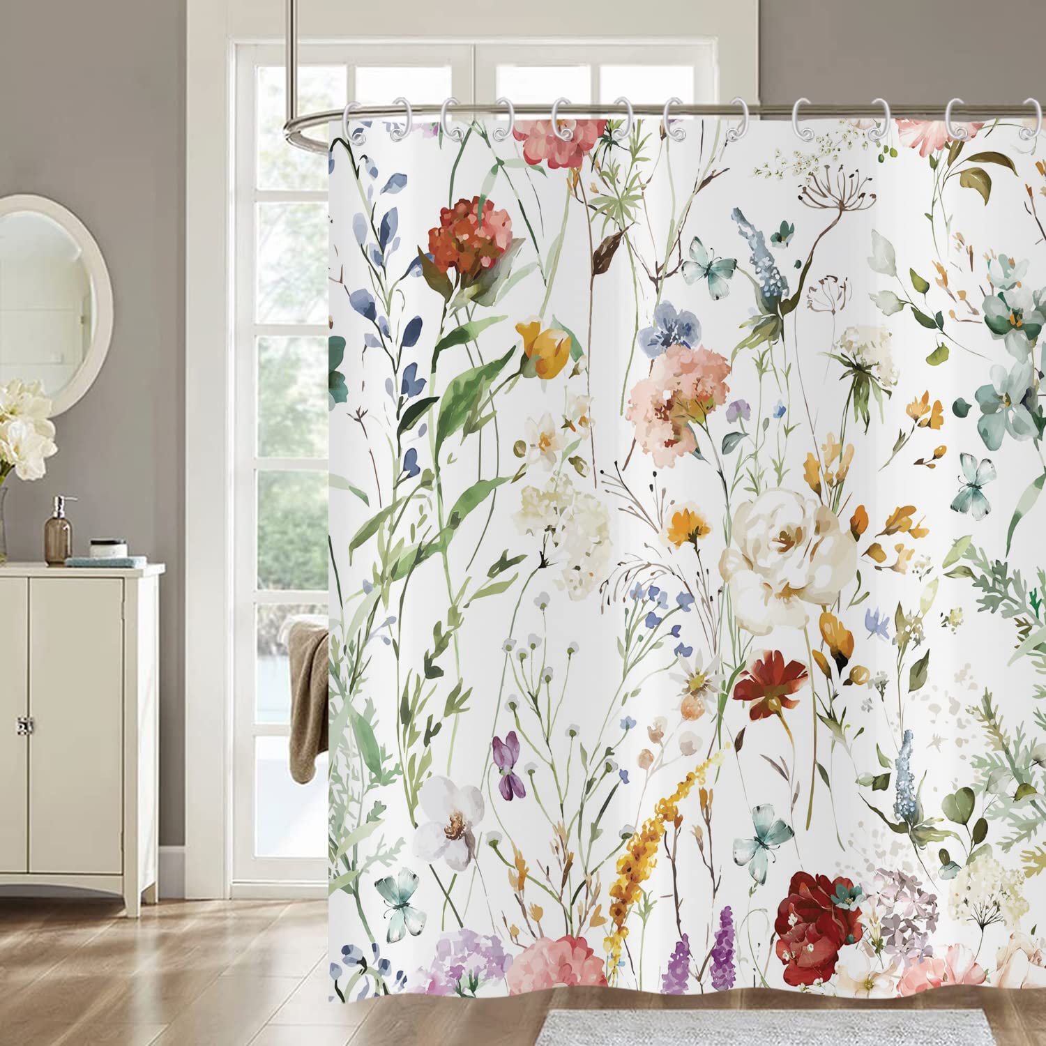 Hnmdmyi Floral Shower Curtain | Waterproof Polyester Flower Bath Decor