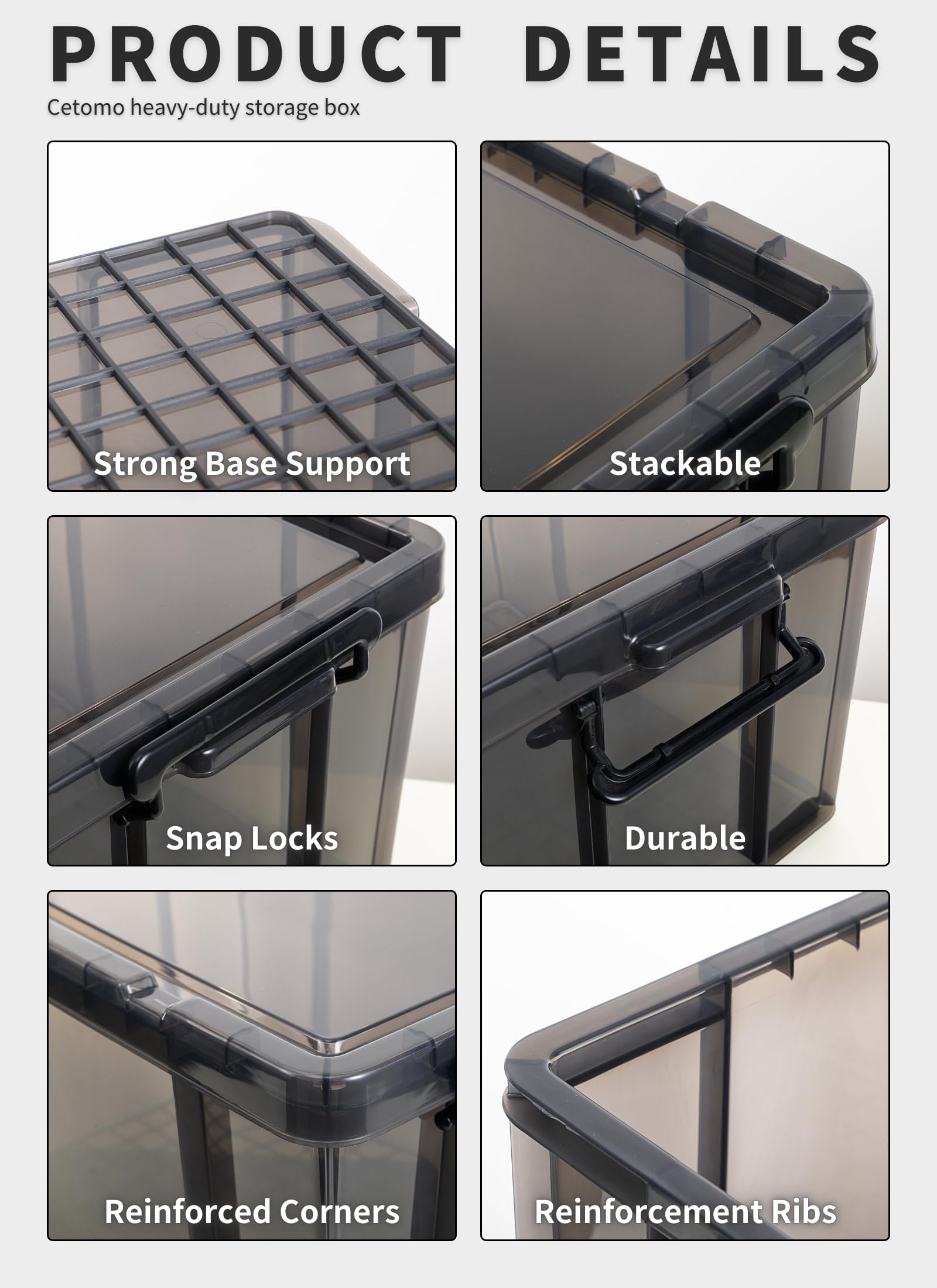 Cetomo 80L Stackable Storage Boxes | Heavy-Duty Plastic Bins with Lids, 3-Pack