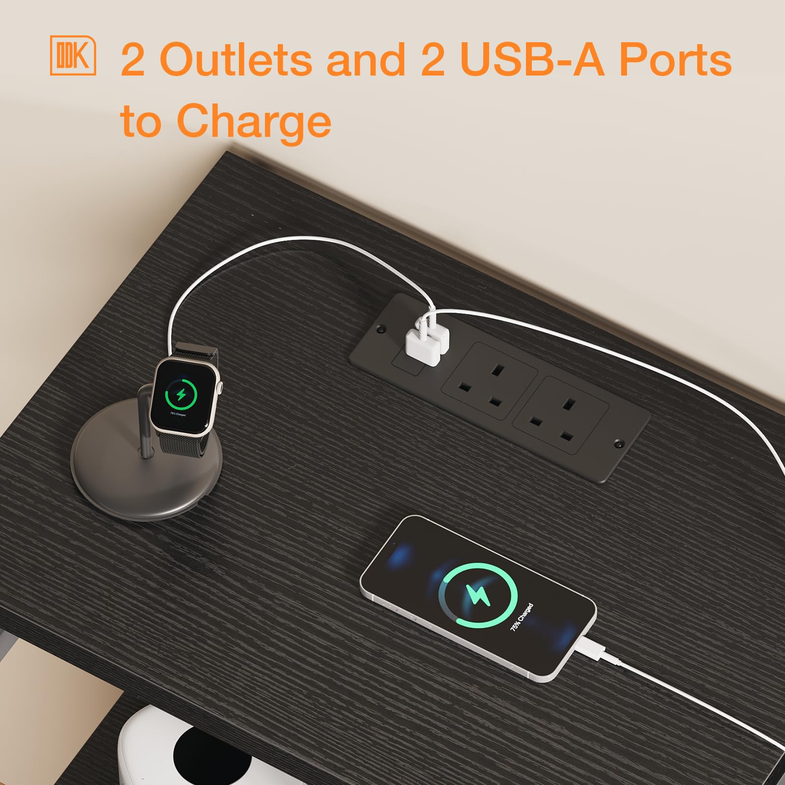 ODK 8-Drawer Fabric Chest of Drawers with Charging Station | Black
