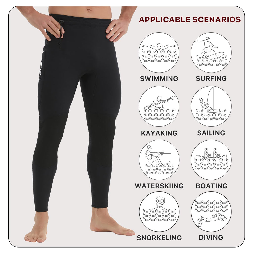 Lemorecn 3mm Neoprene Wetsuit Pants – High Waist Thermal Water Sports Bottoms