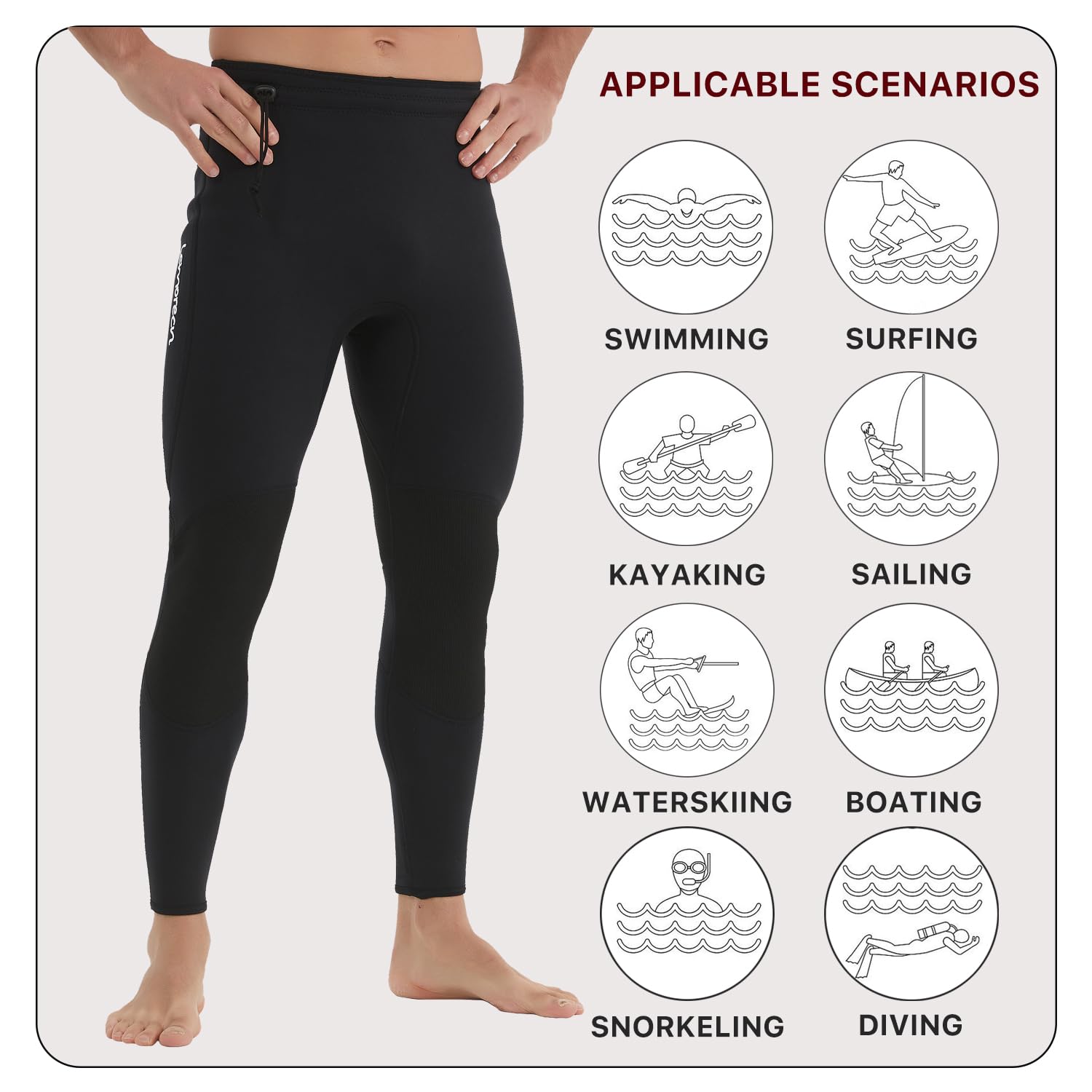 Lemorecn 3mm Neoprene Wetsuit Pants | High Waist Water Sports Bottoms