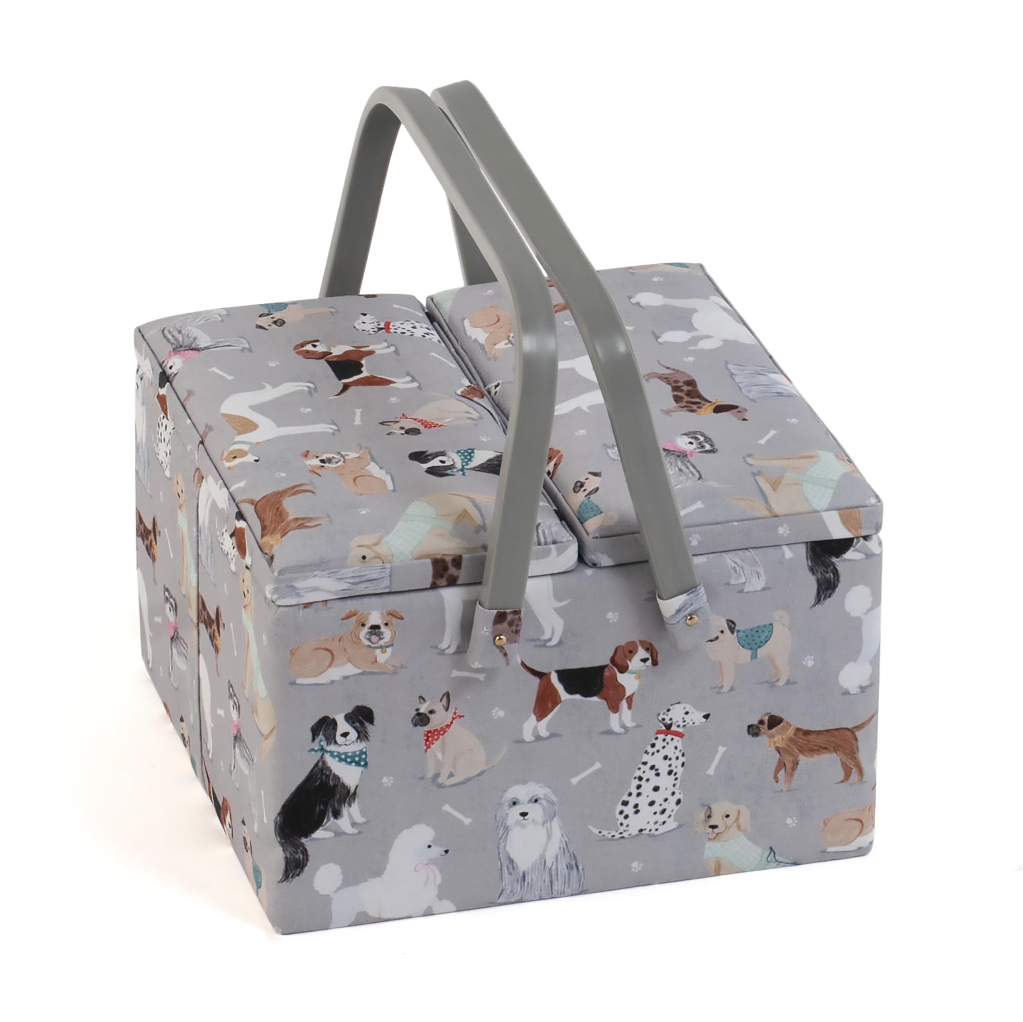 Hobby Gift Large Twin Lid Sewing Box – Grey Dogs Fabric Craft Storage