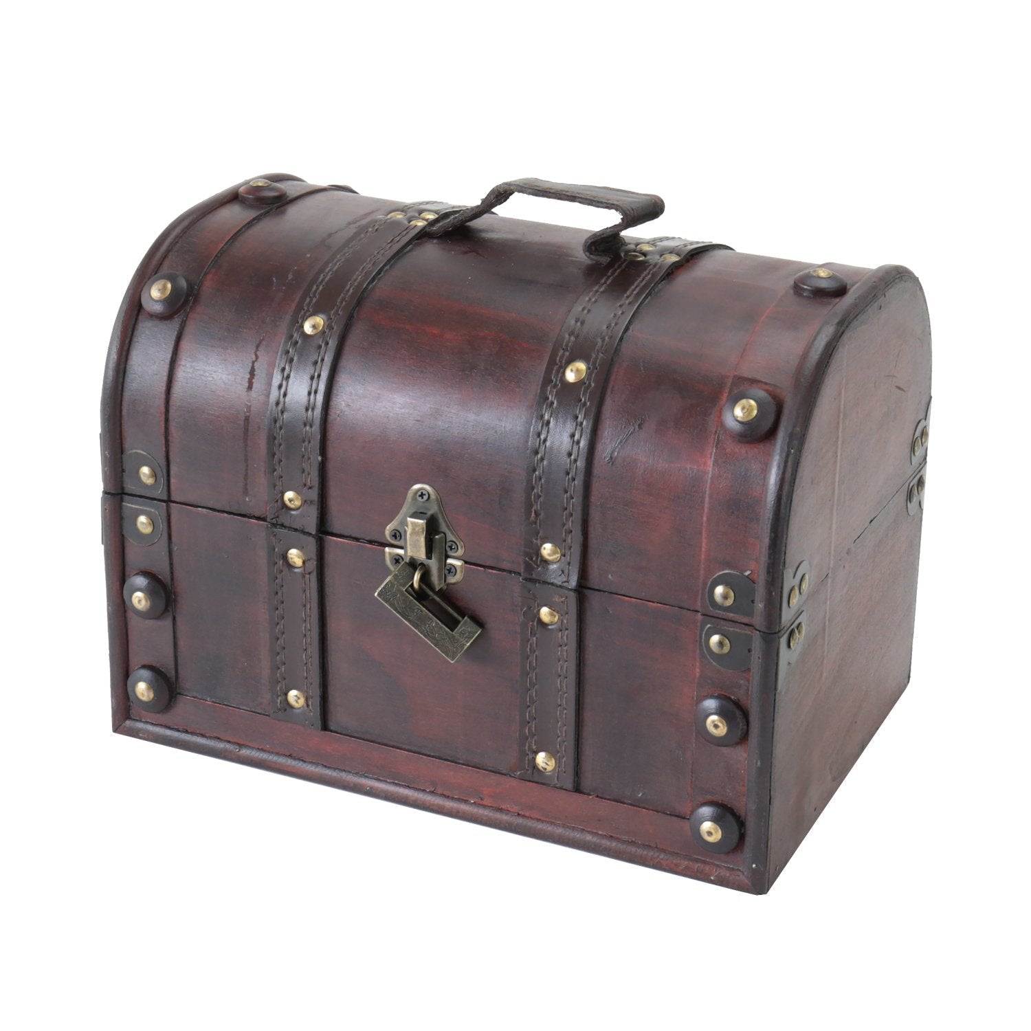 HMF Wooden Treasure Chest with Lock – Antique Vintage Storage Box