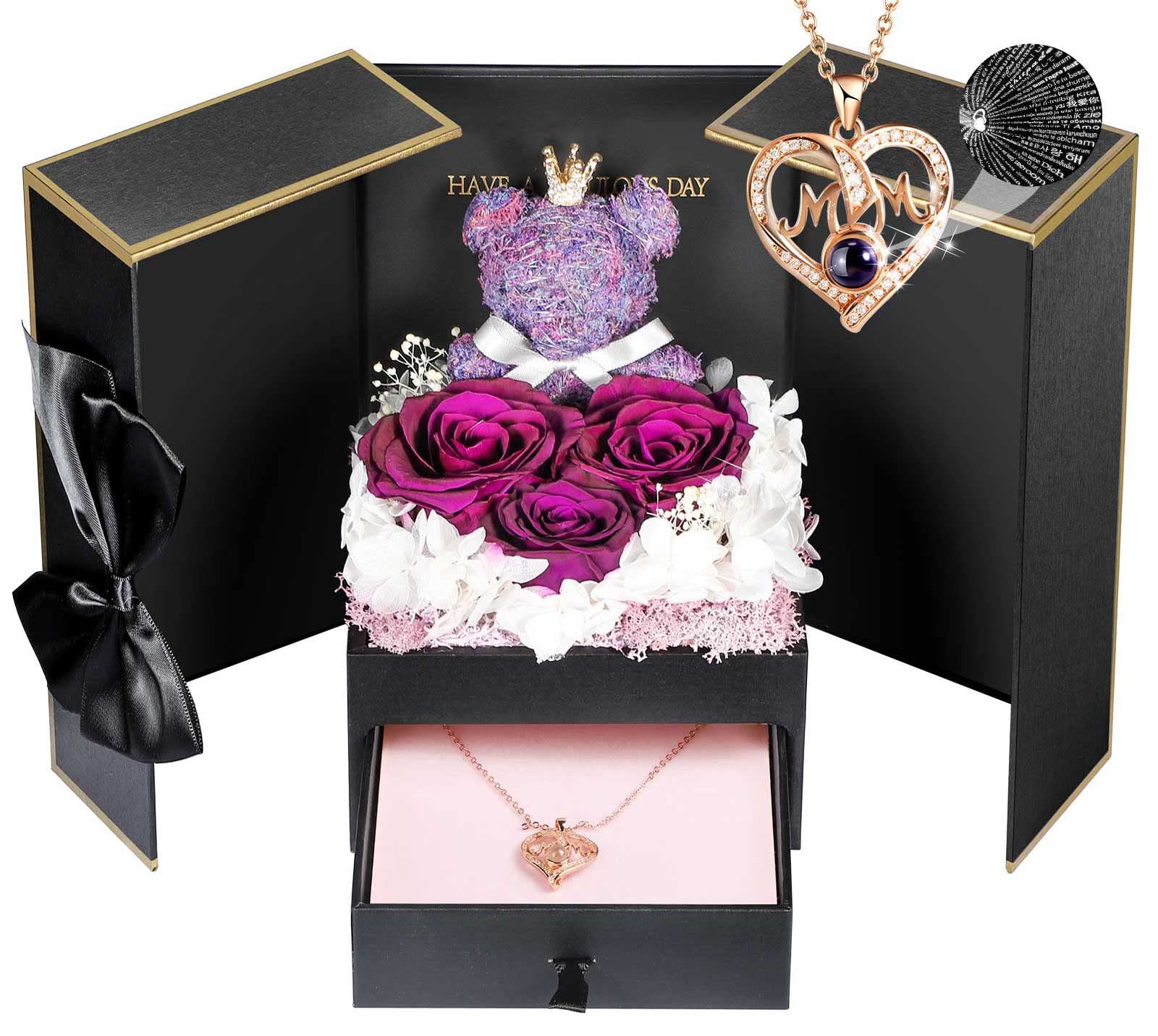 ADDWel Preserved Purple Rose Gift Box with I Love You Mum Necklace