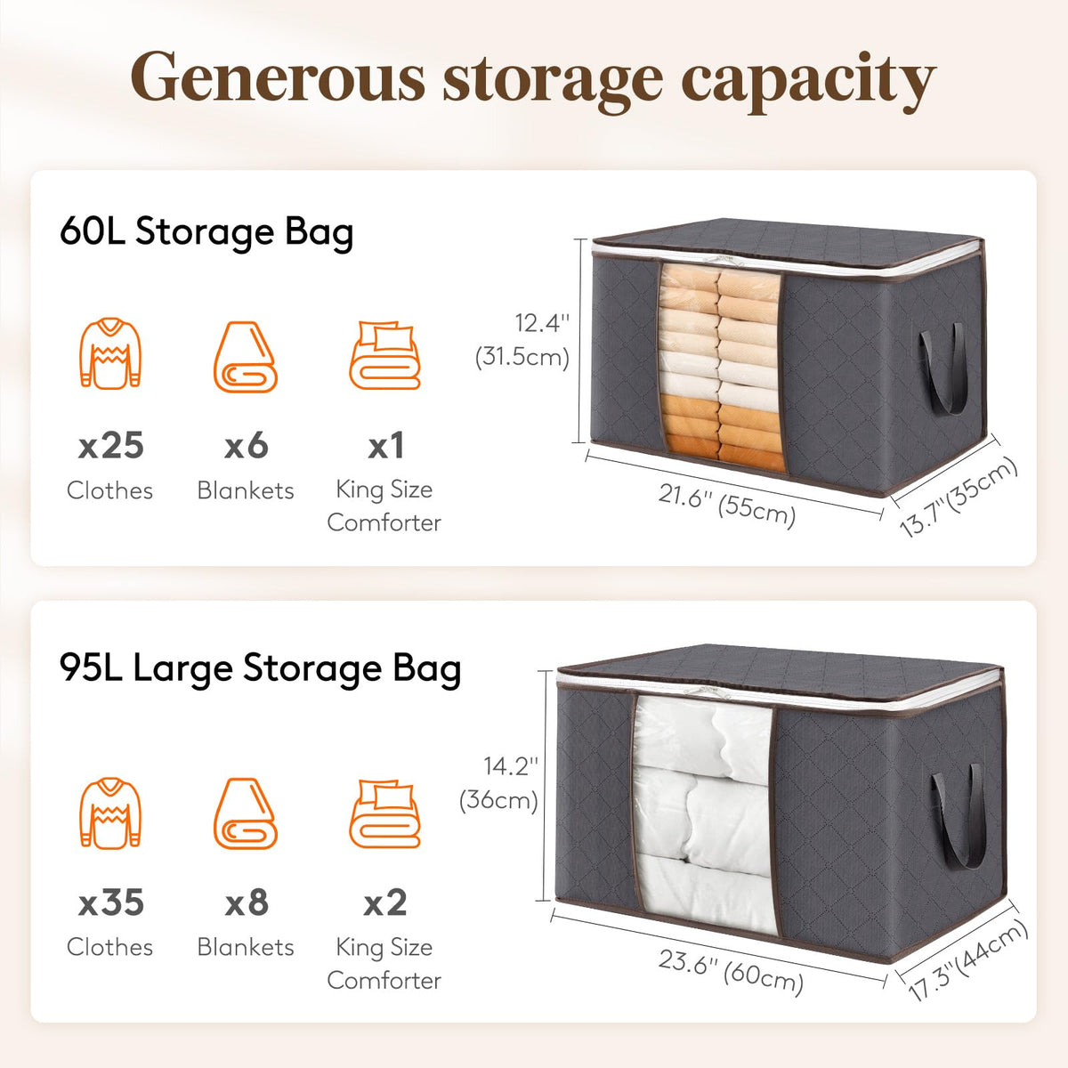 Lifewit 3 Pack Clothes Storage Bags, Foldable Storage Box Moving Bags Wardrobe Storage Organiser Packing Boxes for Moving House with Clear Window for