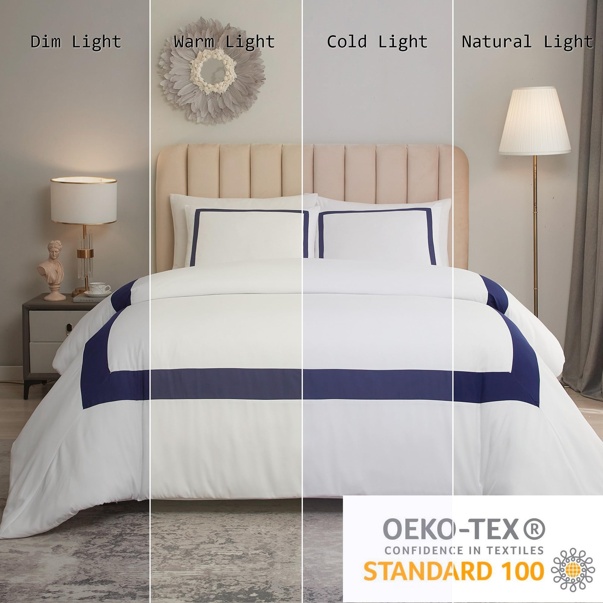 OSVINO Microfiber Duvet Cover Set | Navy Simple Line Bedding – Double