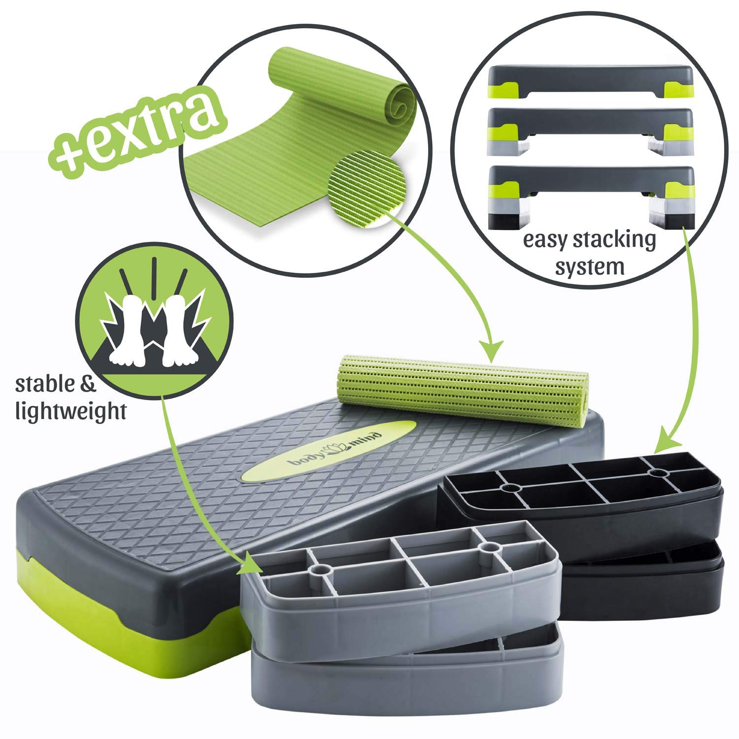 Body&Mind Aerobic Stepping Board Elite – 3-Level Adjustable Step Bench