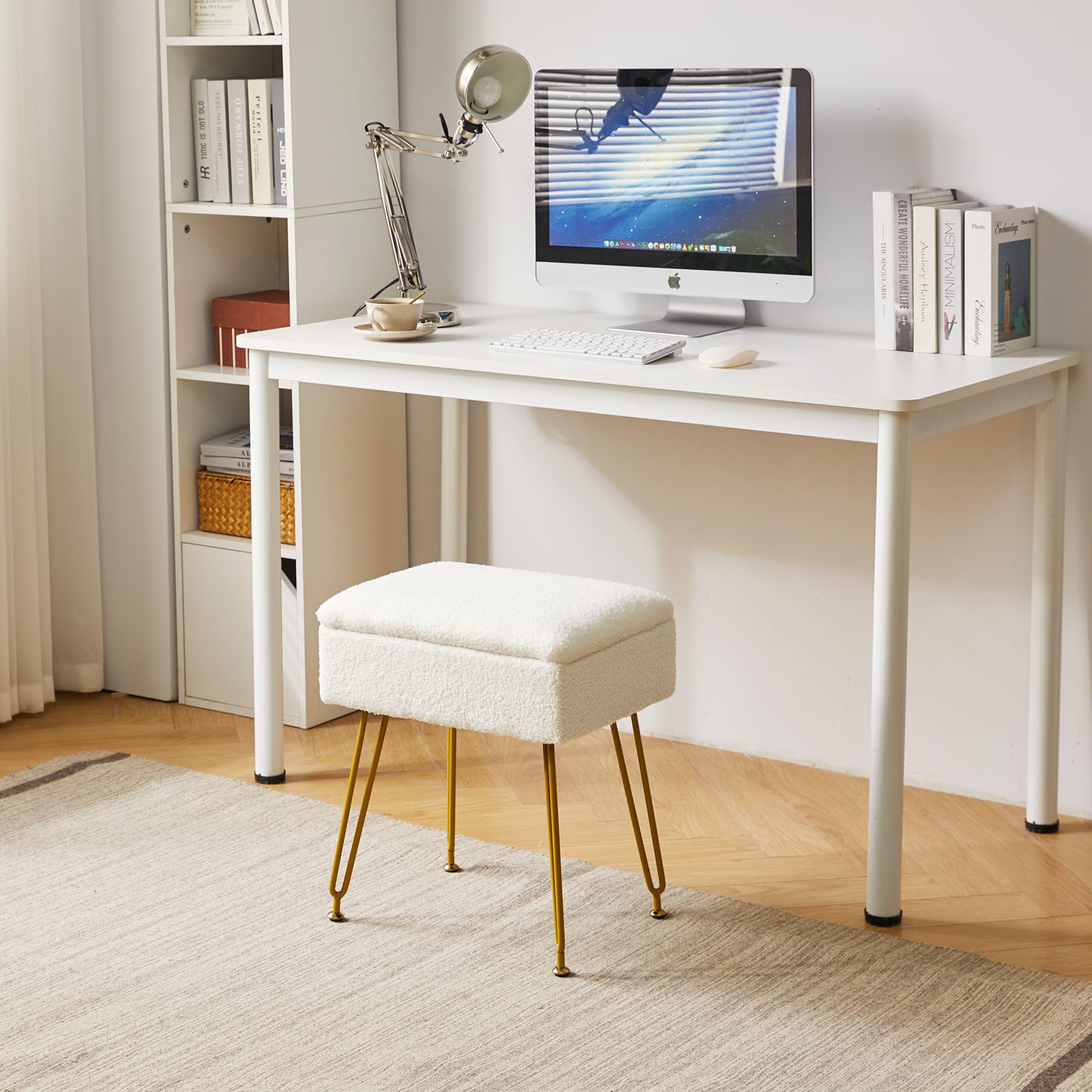 YMYNY Teddy Velvet Storage Ottoman | Modern Upholstered Footstool with Metal Legs